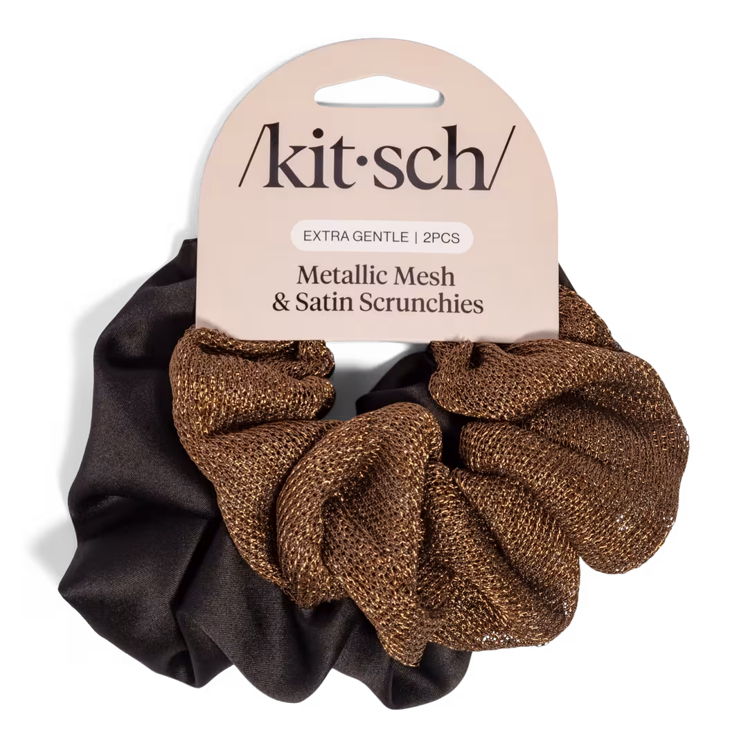 Kitsch  Metallic Mesh and Recycled Fabric Satin Scrunchies Set