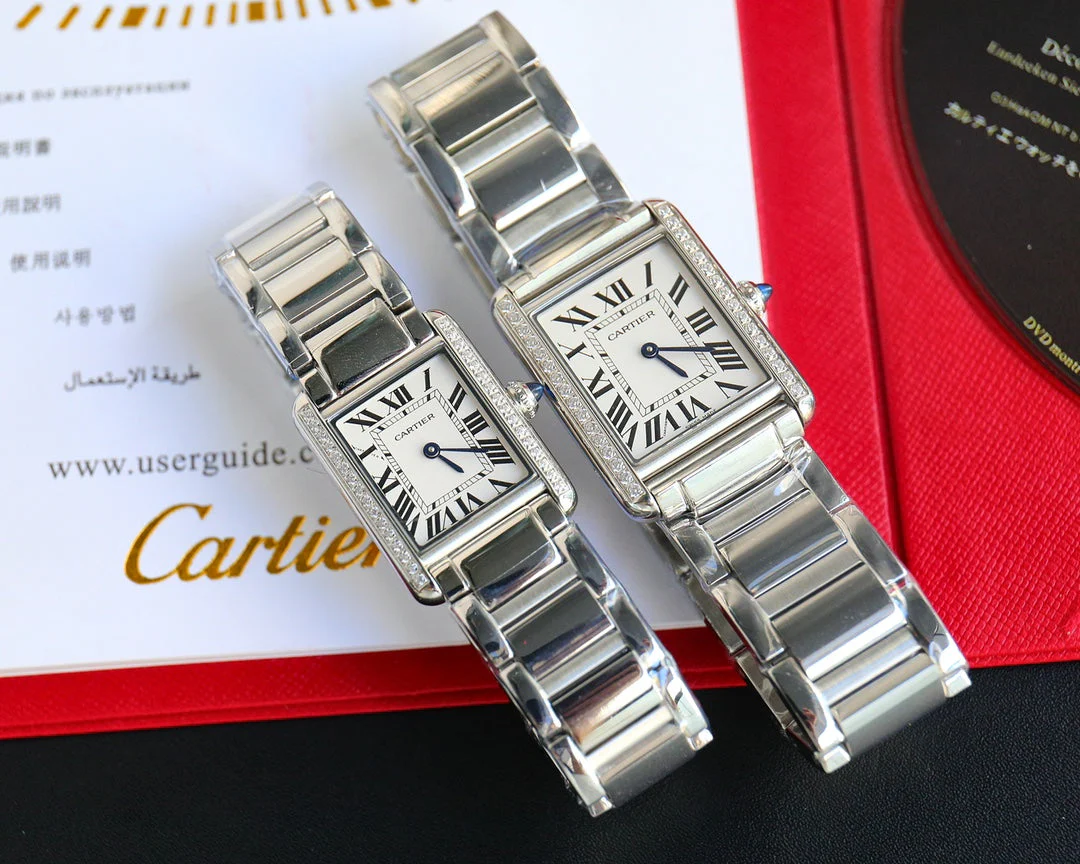 Cartier Watch TANK MUST SMALL STEEL DIAMOND BEZEL WHITE DIAL