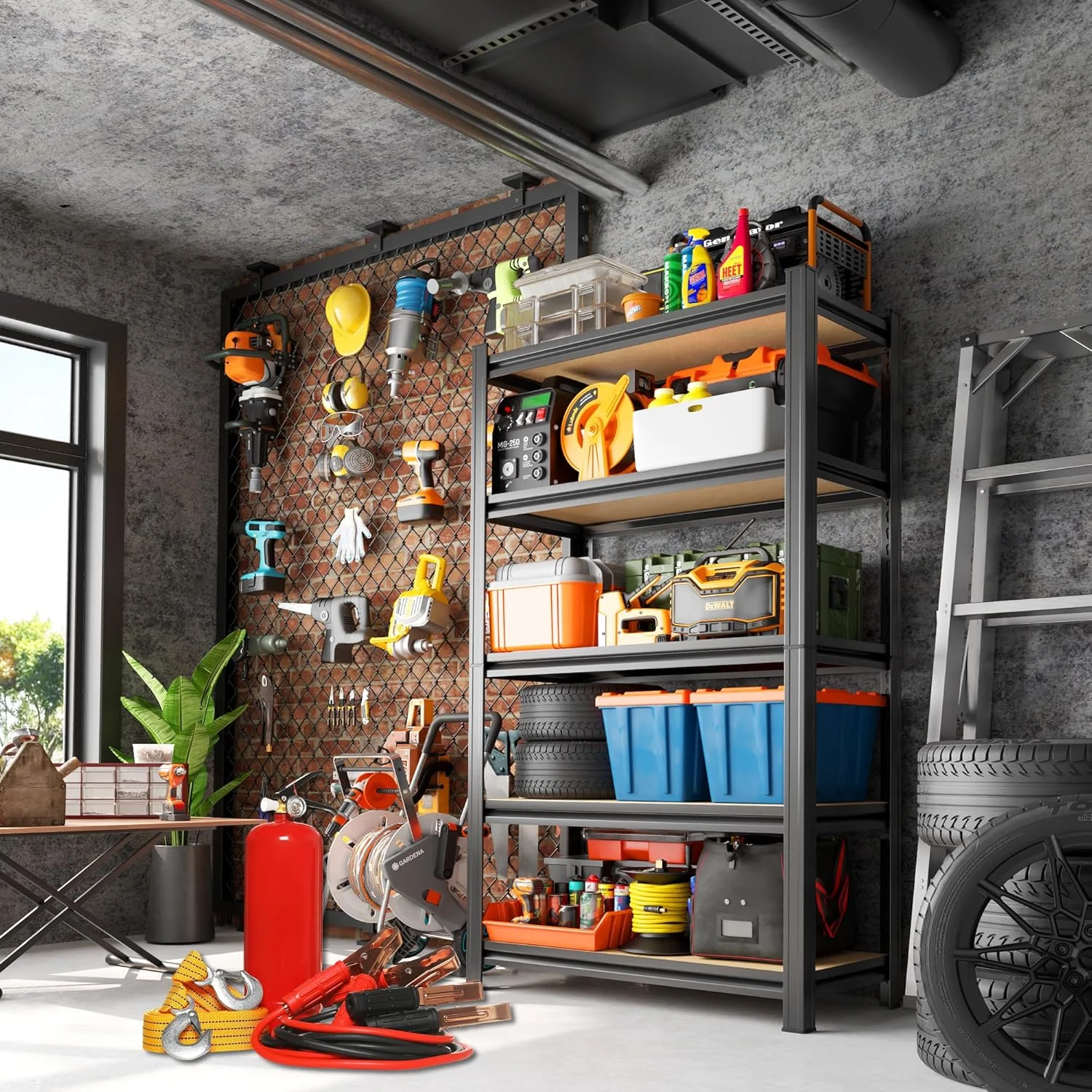 Garage Shelving Heavy Duty Storage Racks Easy to Assemble 5 Tier Adjustable Metal Shelving Racks Garage Storage Racks for Garages,Basements and Warehouses (12