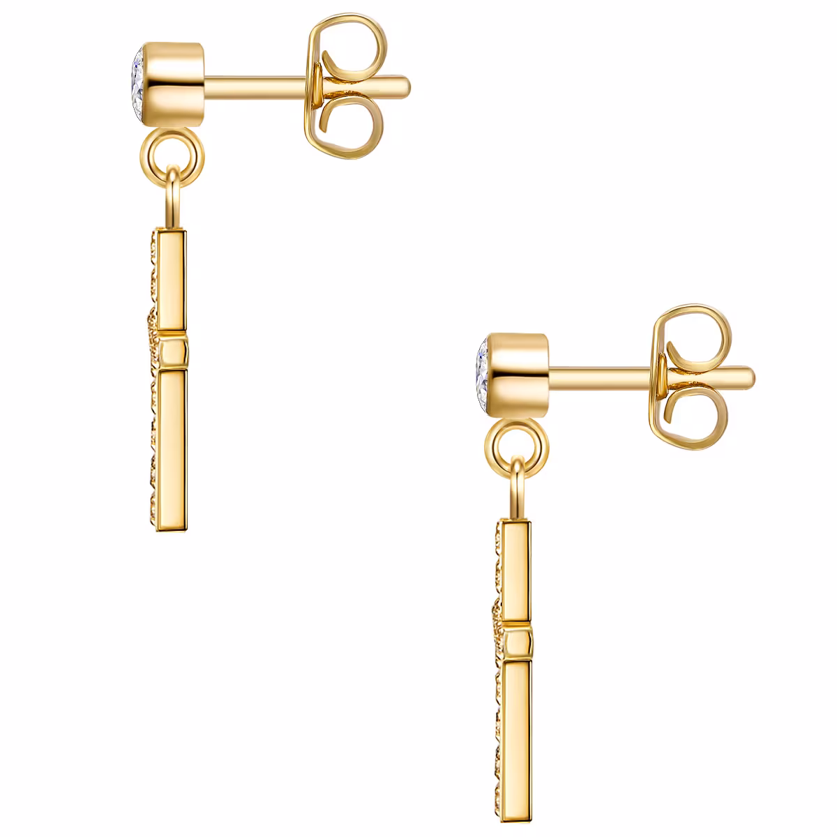 Ohrhänger Kreuz Edelstahl Zirkonia in Gelbgold