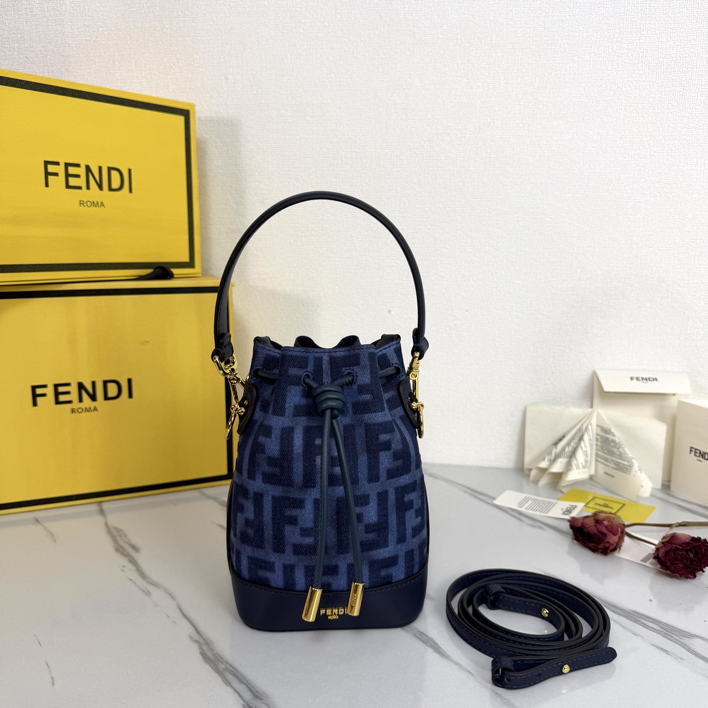 Fendi Mon Trésor Mini FF Denim Bucket Bag