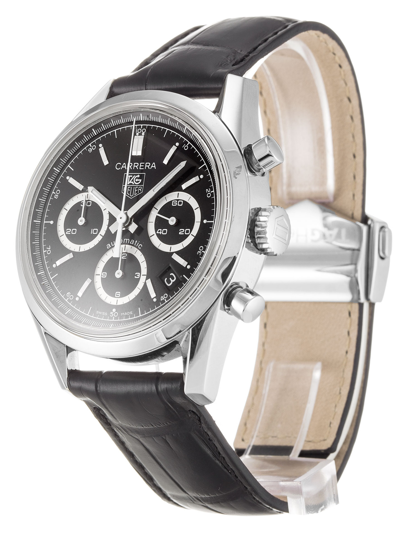 Replica Tag Heuer Carrera CV2113.FC6180 Black Dial Leather Strap 37MM