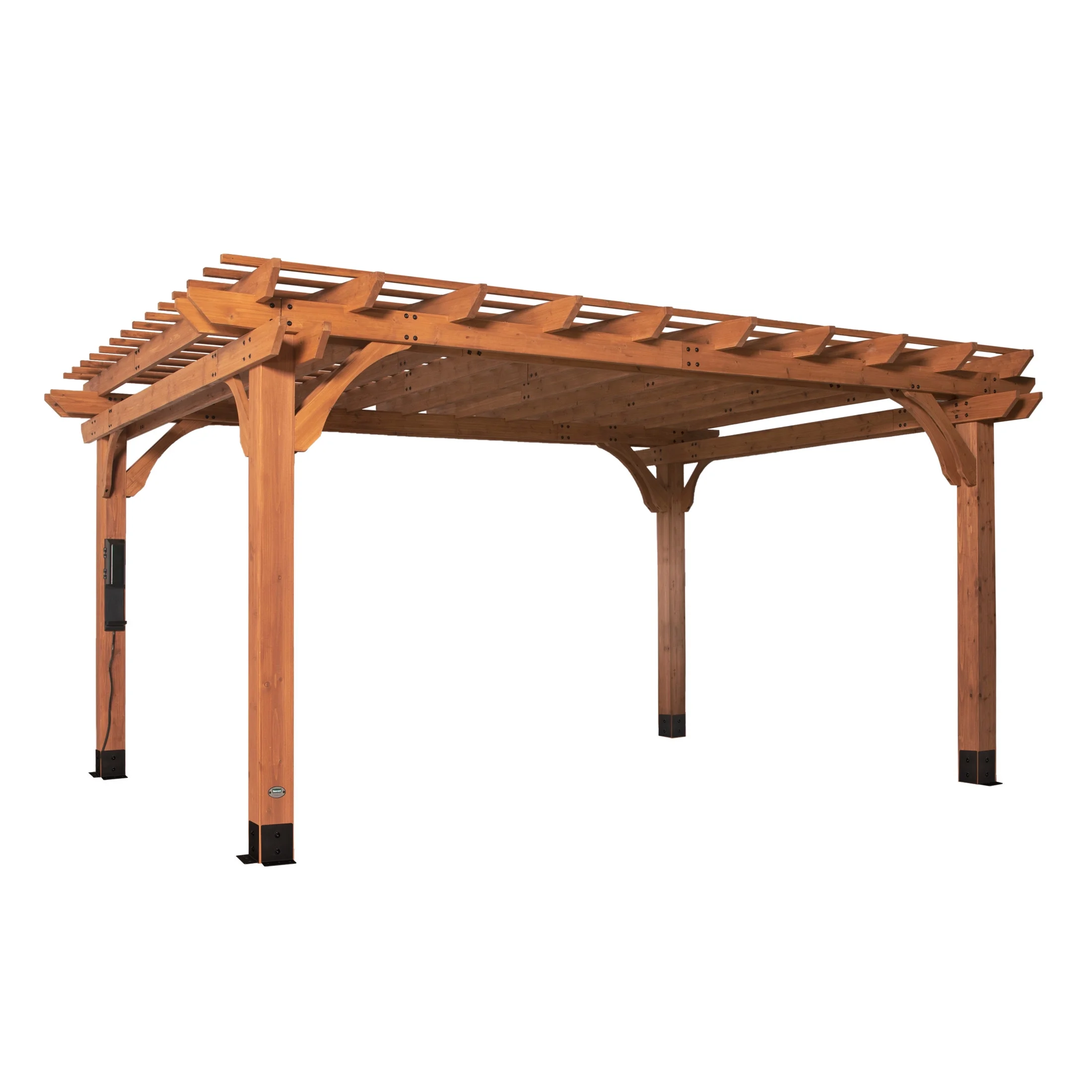 Backyard Discovery Beaumont 16'x12' Cedar Wood Patio Pergola Kit, Trellis Roof, PowerPort