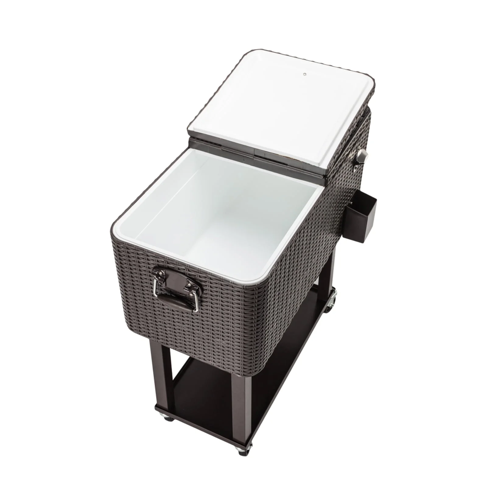 CAIHONG 80 Quart Rolling Ice Chest on Wheels, Portable Party Bar Cold Drink Beverage Cart Tub for Outdoor Patio Deck, Dark Brown Wicker Faux Rattan Tub Trolley, 34.25 x 15.16 x 34.25"