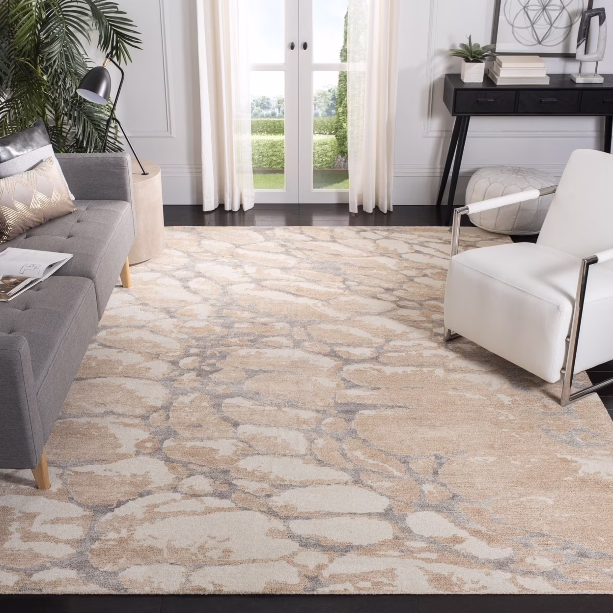SAFAVIEH Restoration Vintage Conway Abstract Distressed Area Rug, Gold/Ivory, 5' x 8'