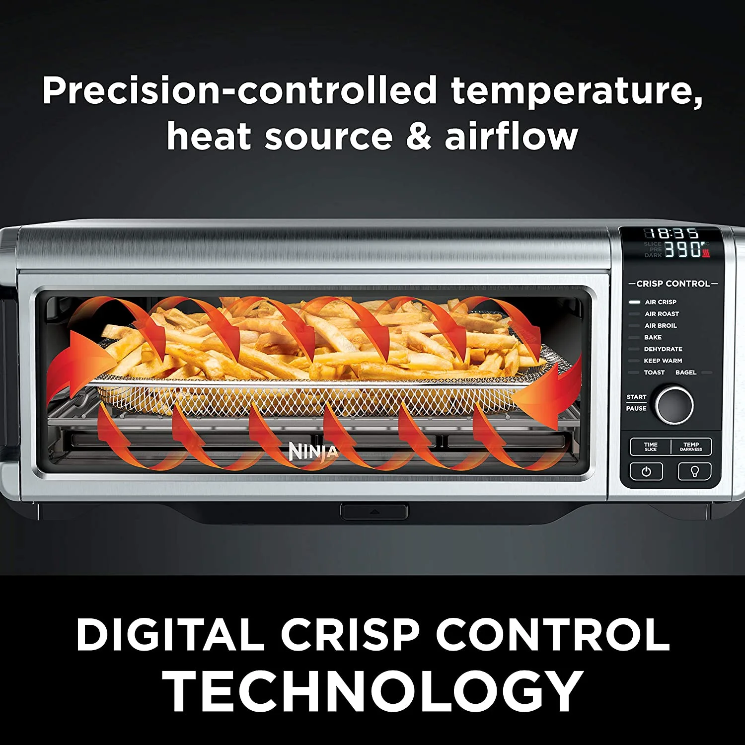 Restored Ninja SP101 Foodi 8-in-1 Digital Air Fry, Large Toaster Oven, Flip-Away for Storage, Dehydrate, Keep Warm, 1800 Watts, XL Capacity, (Stainless Steel) (Refurbished)