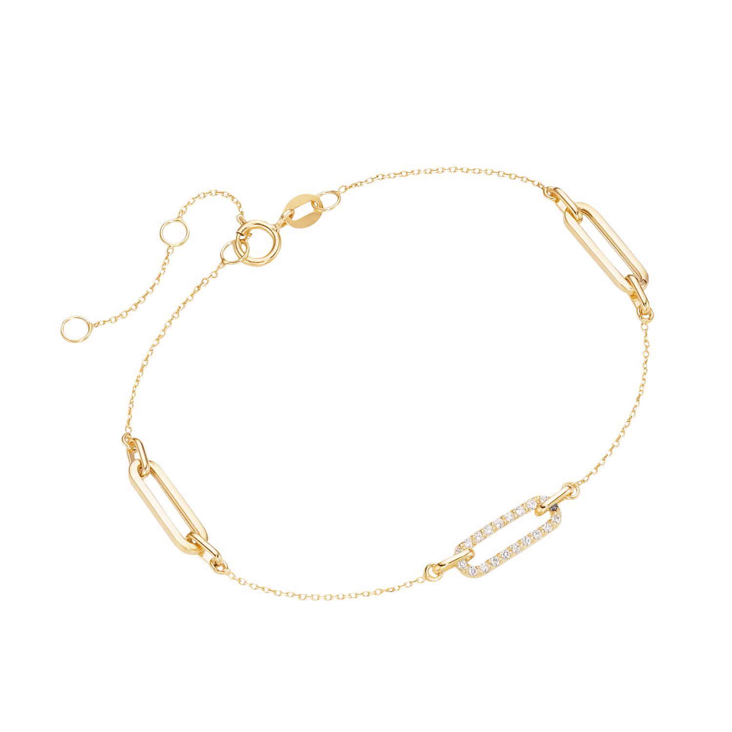 Armband mit länglichen Gliedern, Zirkonia Steinen, Gold 375