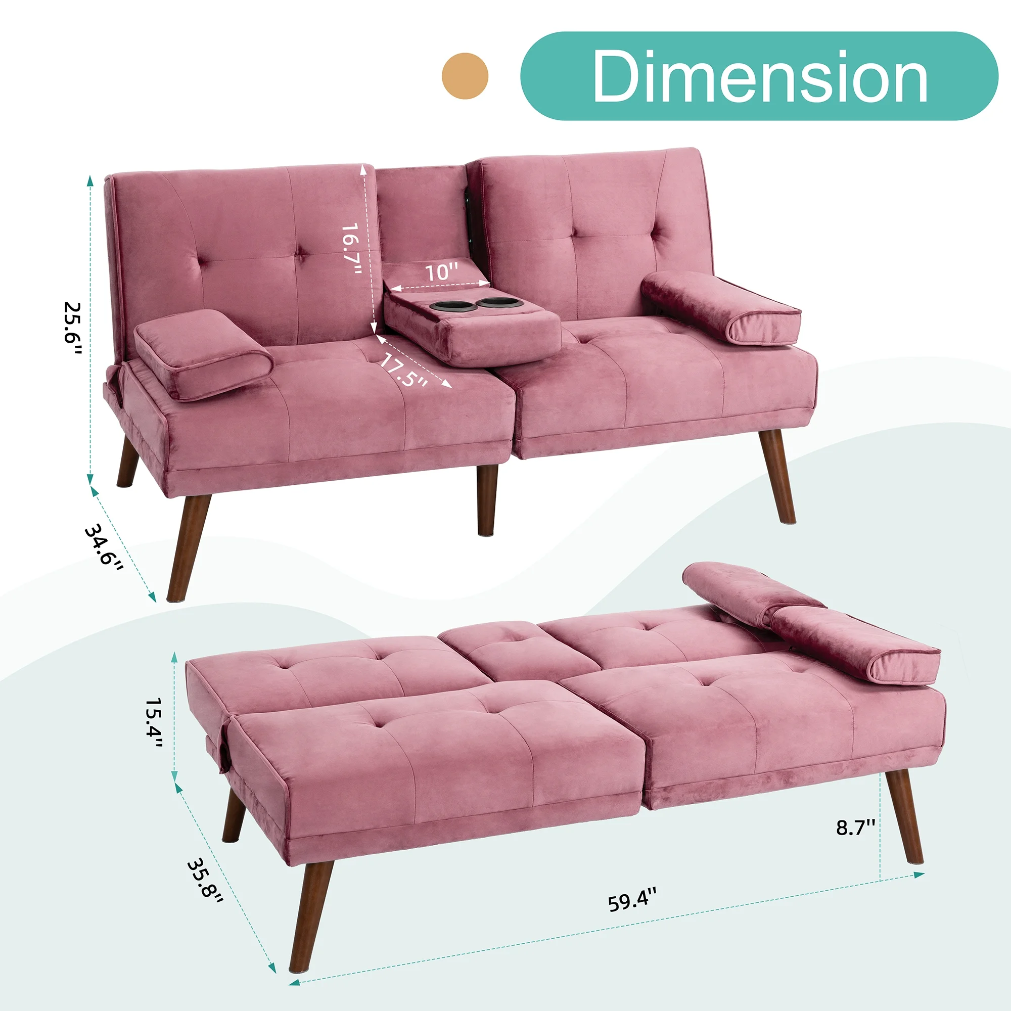 Sobaniilo Futon Sofa Bed Velvet Couch, 60