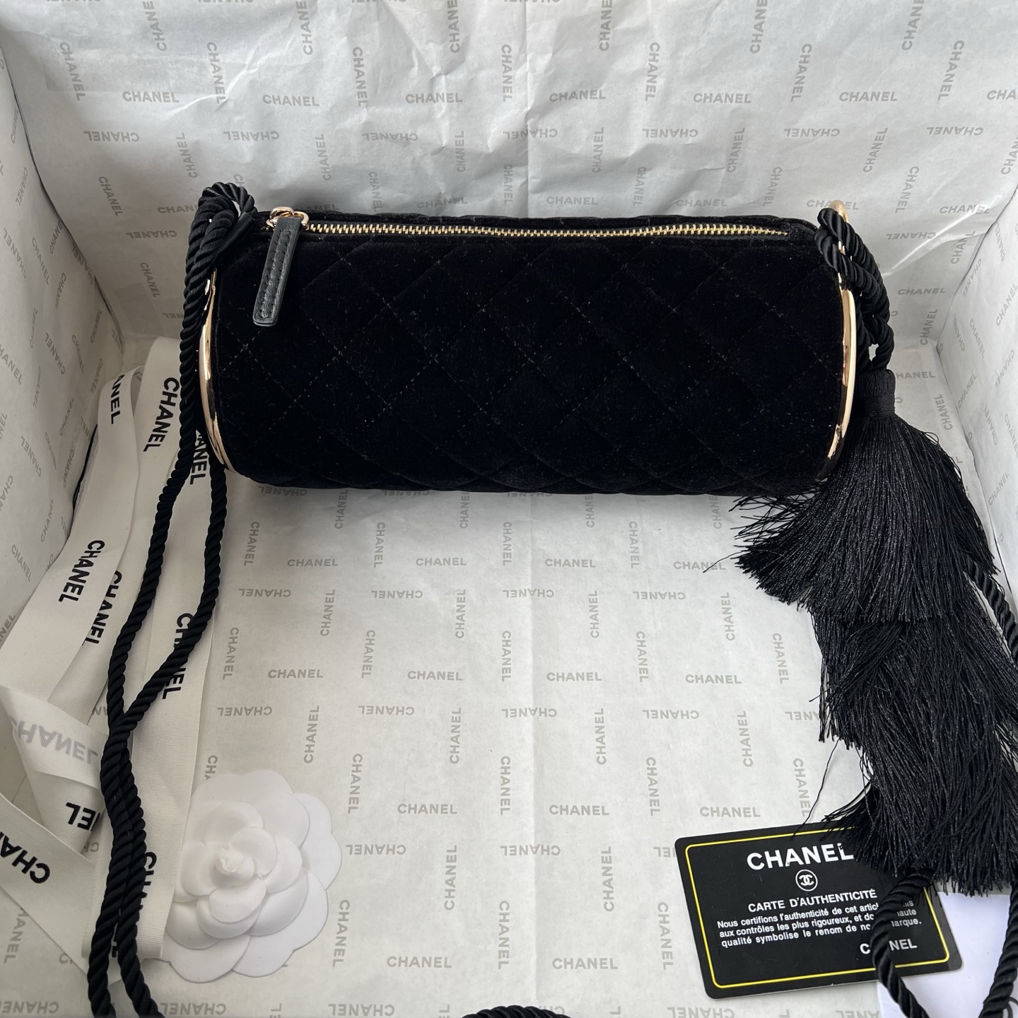 Chanel Style Quilted Cylinder Tassel Barrel Bag