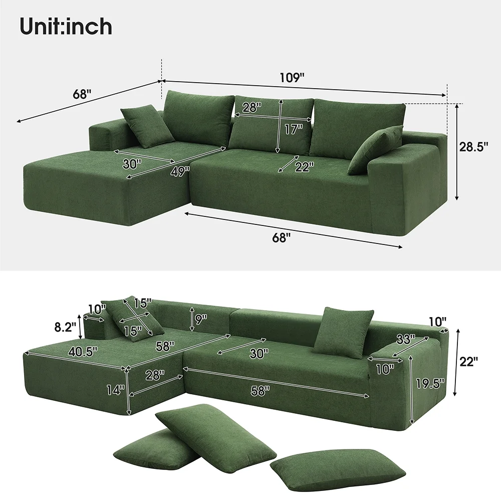 Harper & Bright Designs Convertible Modular Sectional Sofa L Shaped Reversible Couch Chenille Sleeper Combination Sofa for Living Room, Green(No Metal Frame, Foam + Pocket spring Fill)