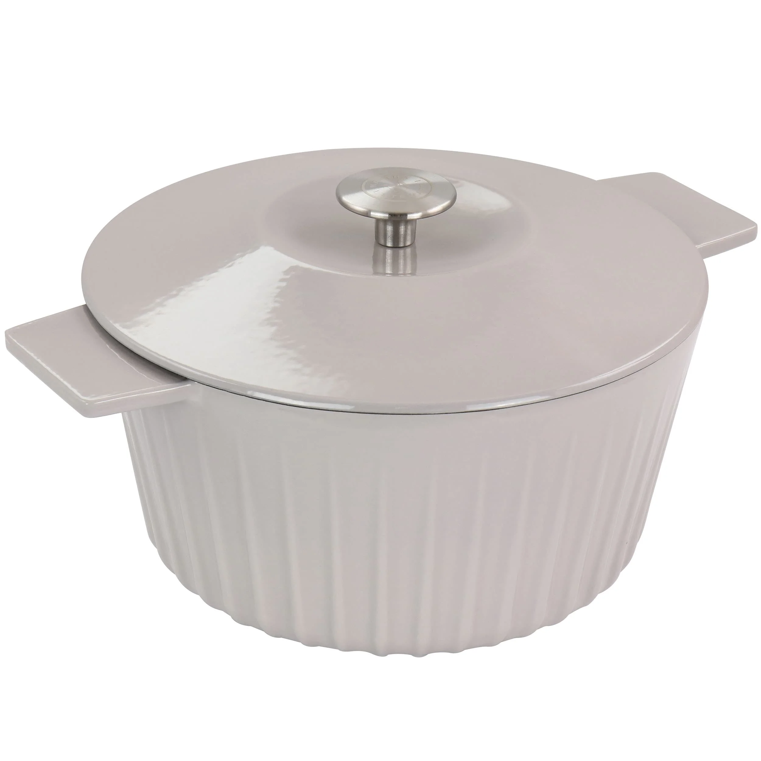 Martha Stewart  Enameled Cast Iron 5 Quart  Embossed Stripe Dutch Oven with Lid in Warm Grey