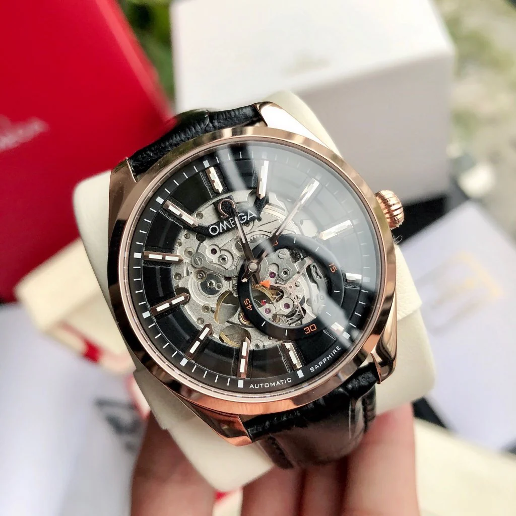 Omega Watch SEAMASTER SKELETON DIAL ROSE GOLD CASE LEATHER