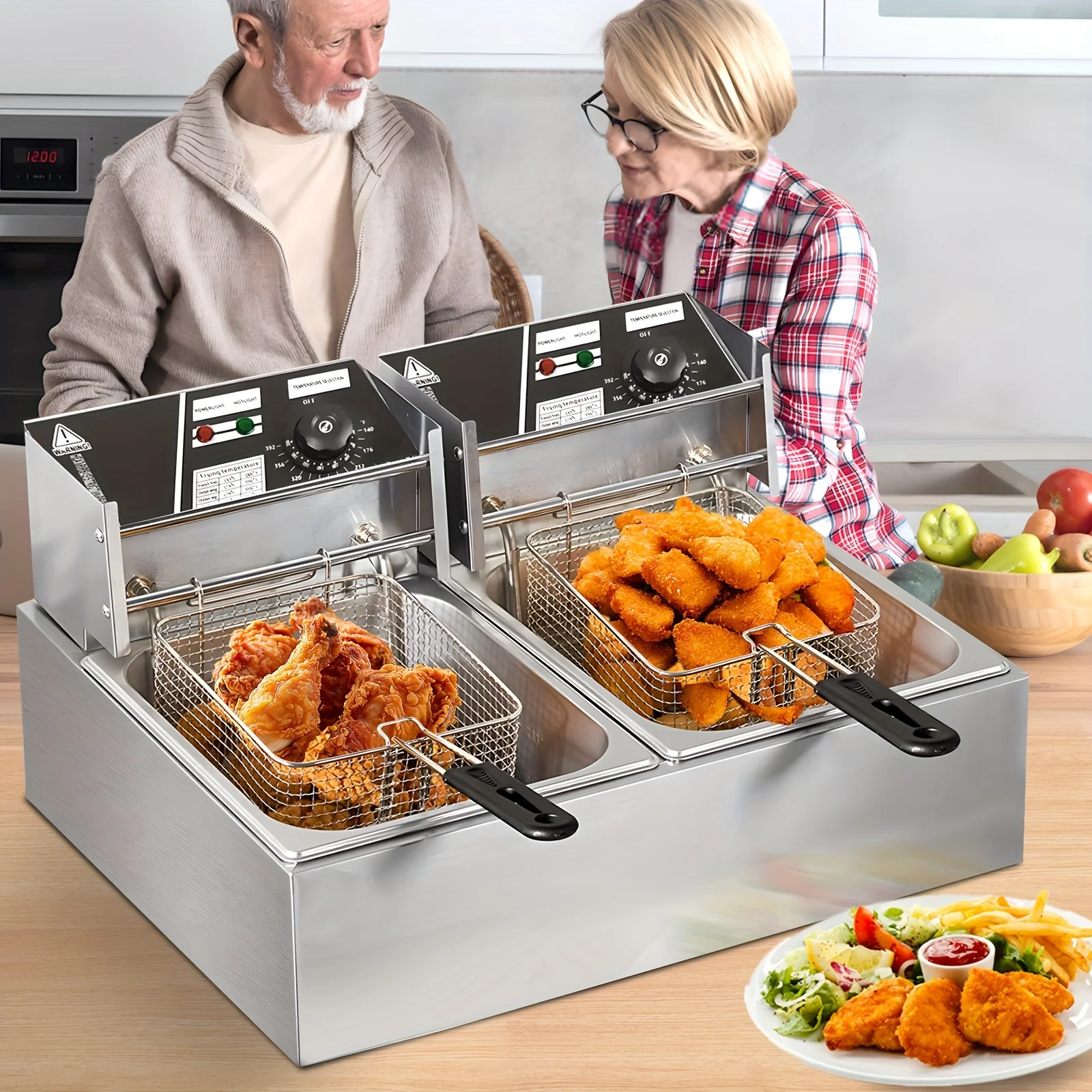 12L Stainless Steel Commercial Electric Deep Fryer - Large Capacity Countertop Fryer with Removable Tank and Lid for Easy Cleaning - Perfect for Restaurants, Cafes, and Home Use