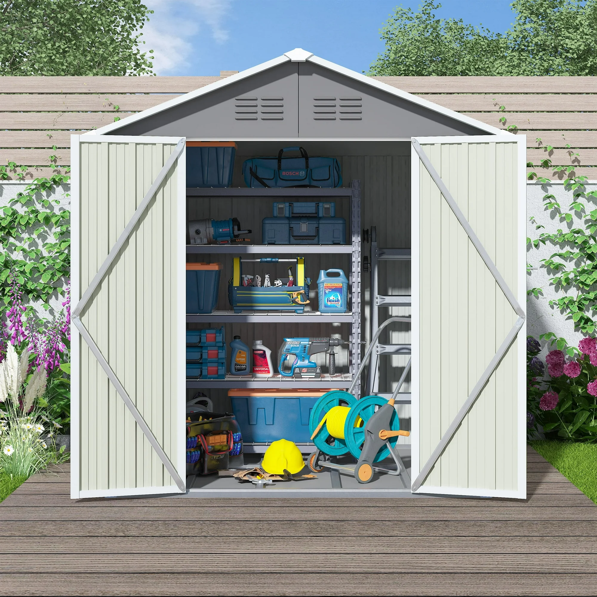 Seizeen Outdoor Storage Shed, 6' x 4'  Metal Storage Shed with Base , Seizeen Tools Storage Shed, Galvanized Steel Garden Shed with Lockable Doors for Backyard, Patio, Lawn