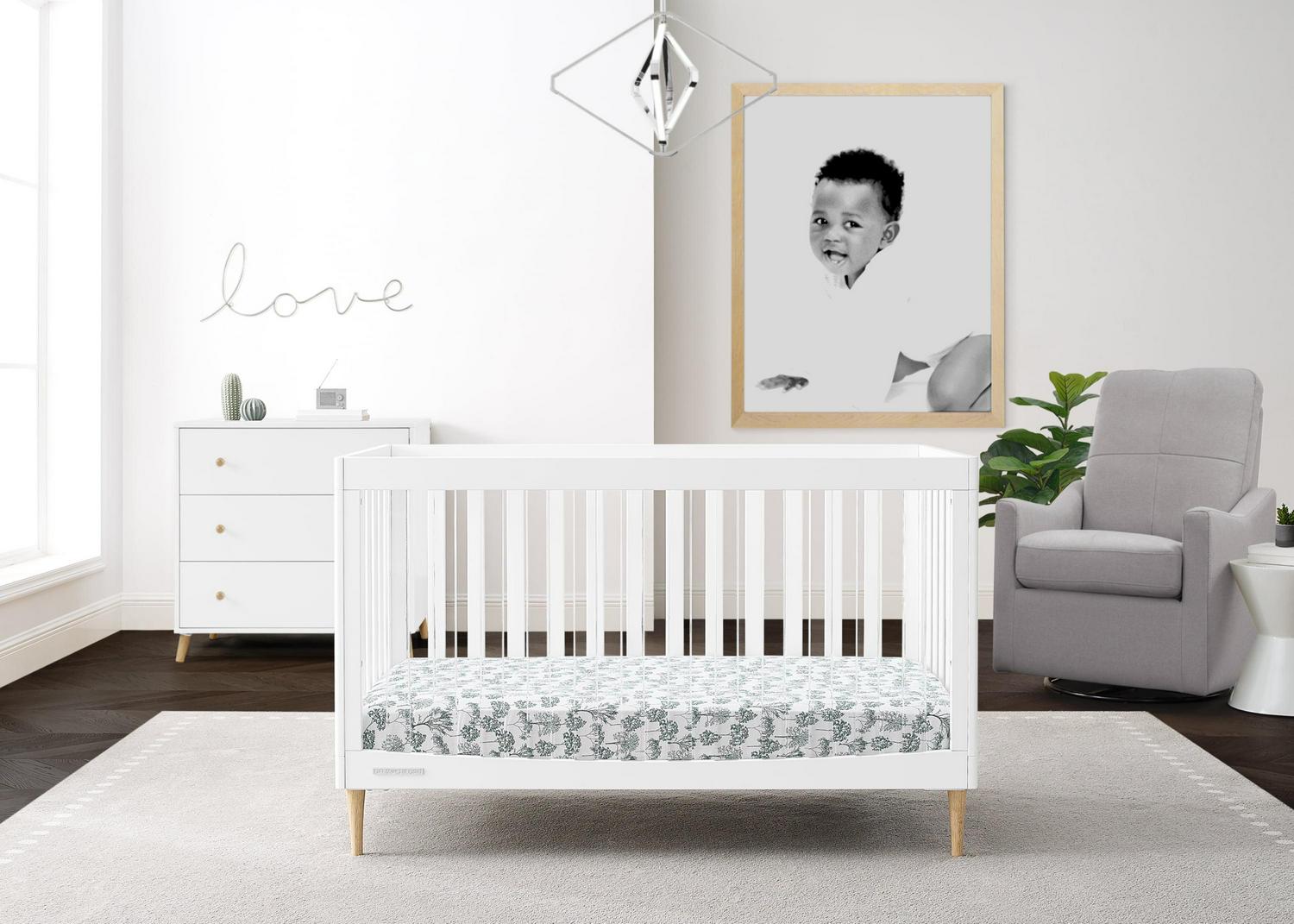 Delta Children Austin Acrylic 4-in-1 Convertible Baby Crib - Greenguard Gold Certified. Bianca White/Natural