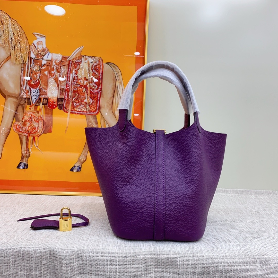 Hermes Clemence Picotin Lock Bag Golden Hardware-Purple Bag