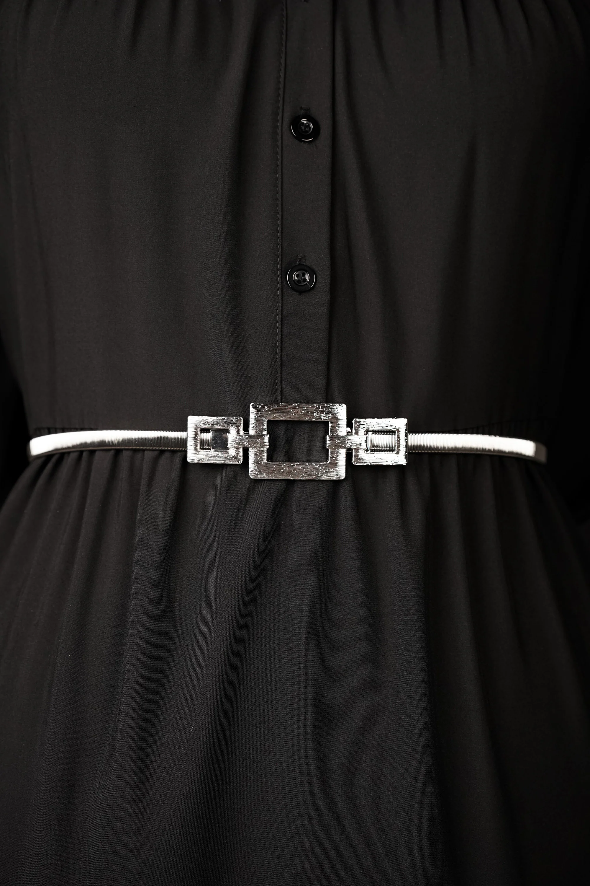 Silver Geometric Buckle Metal Belt
