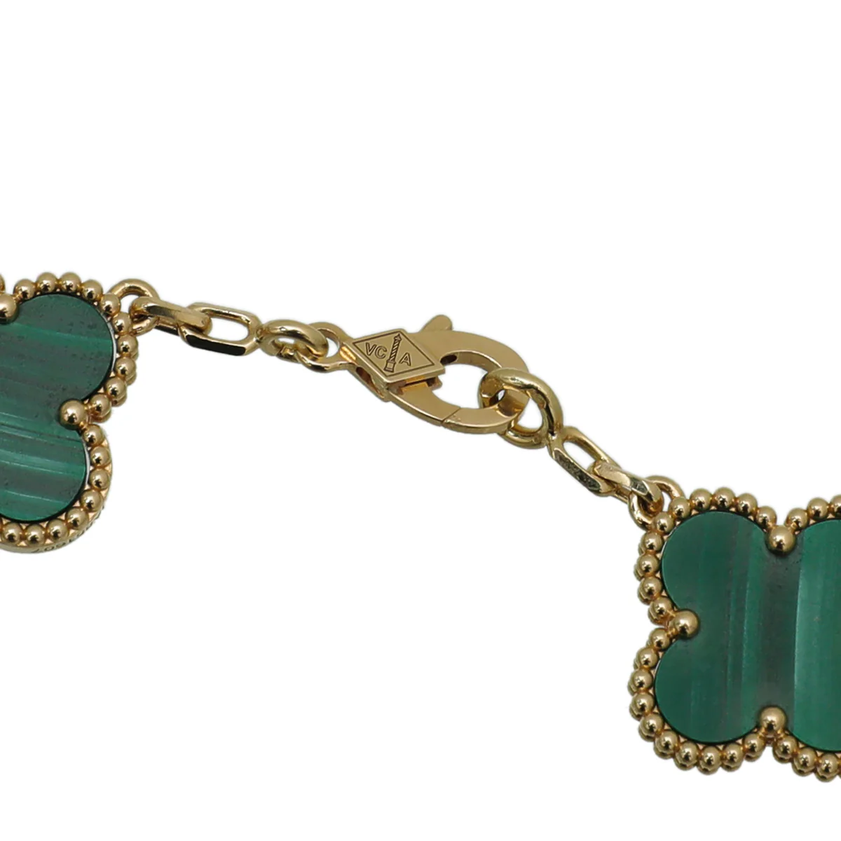 Van Cleef & Arpels 18K Yellow Gold Malachite 5 Motifs Vintage Alhambra Bracelet