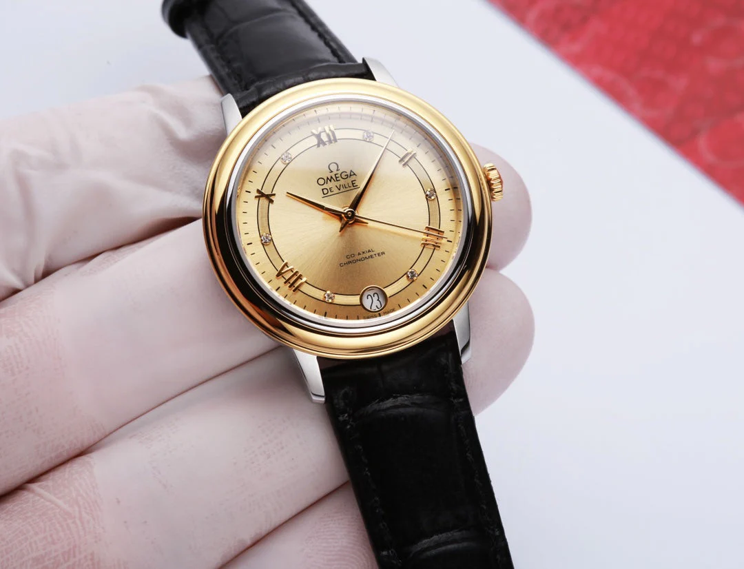 Omega Watch De Ville 32.5mm Gold Dial Leather