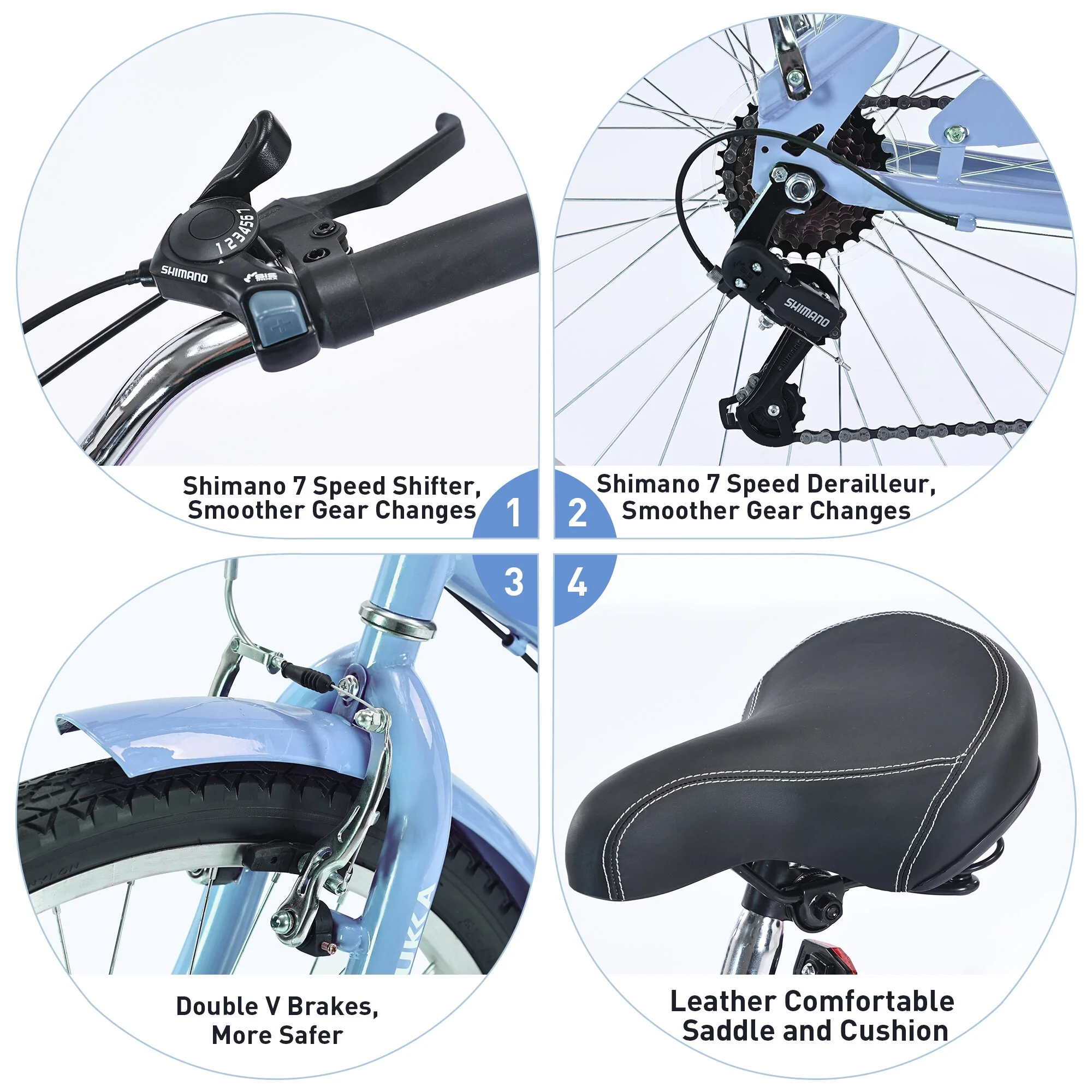 Outdoor Bike 7 Speed Bicycles, Multiple Colors 26"Inch Beach Cruiser Bike,Mountain Bike for Outdoor
