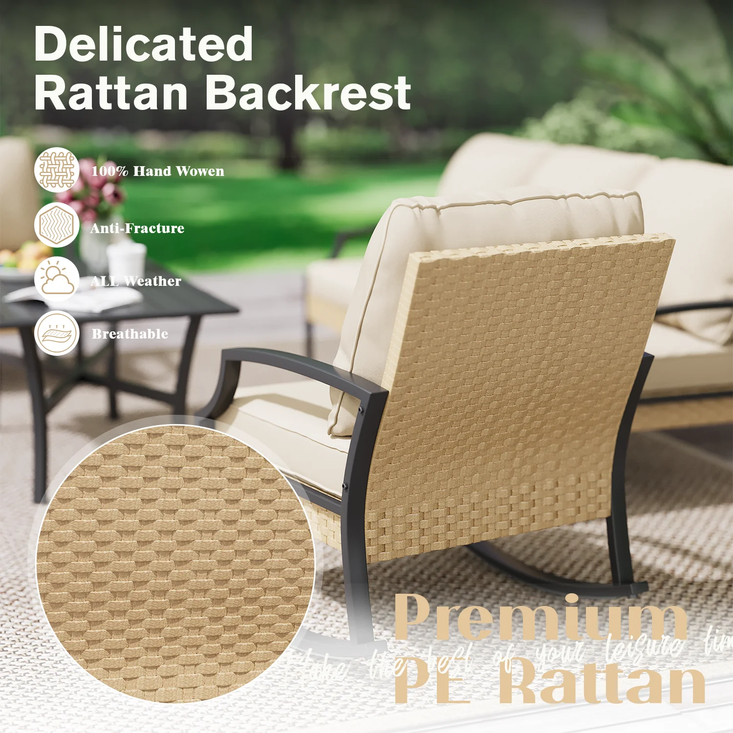 AECOJOY Patio Furniture Sets On Sale,Metal Outdoor Furniture Sets Clearance,Wicker Rattan Patio Conversation Sets For Porch, Garden and Backyard,Beige