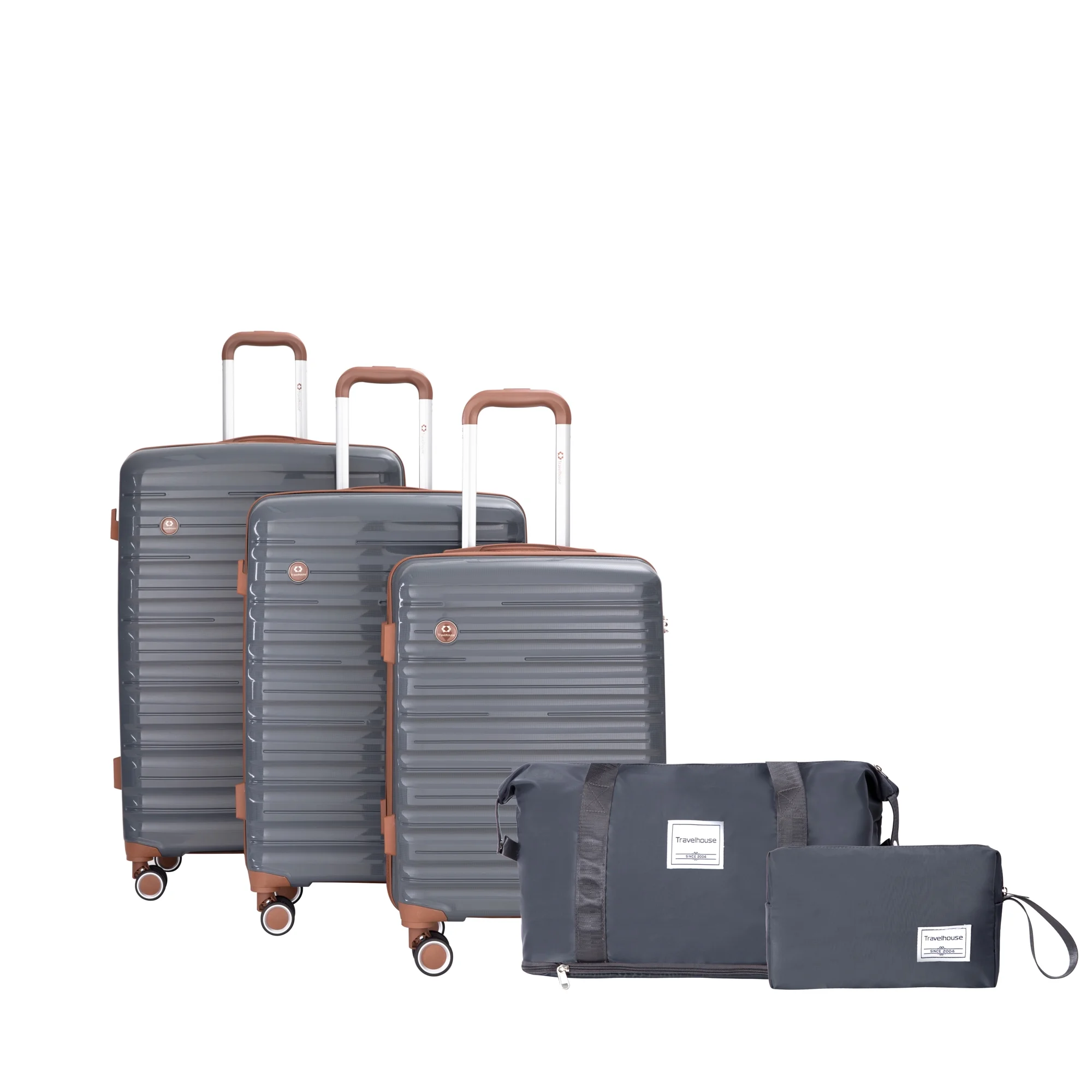 Hard Luggage Case 5-Piece Set (20"24"28 +a travel bag and a toiletry bag) ,PP Hardshell Carry on Luggage Set with TSA Lock Carry On Suitcase Luggage Durable Suitcase Color DARK GREY,Travel Hard Cas