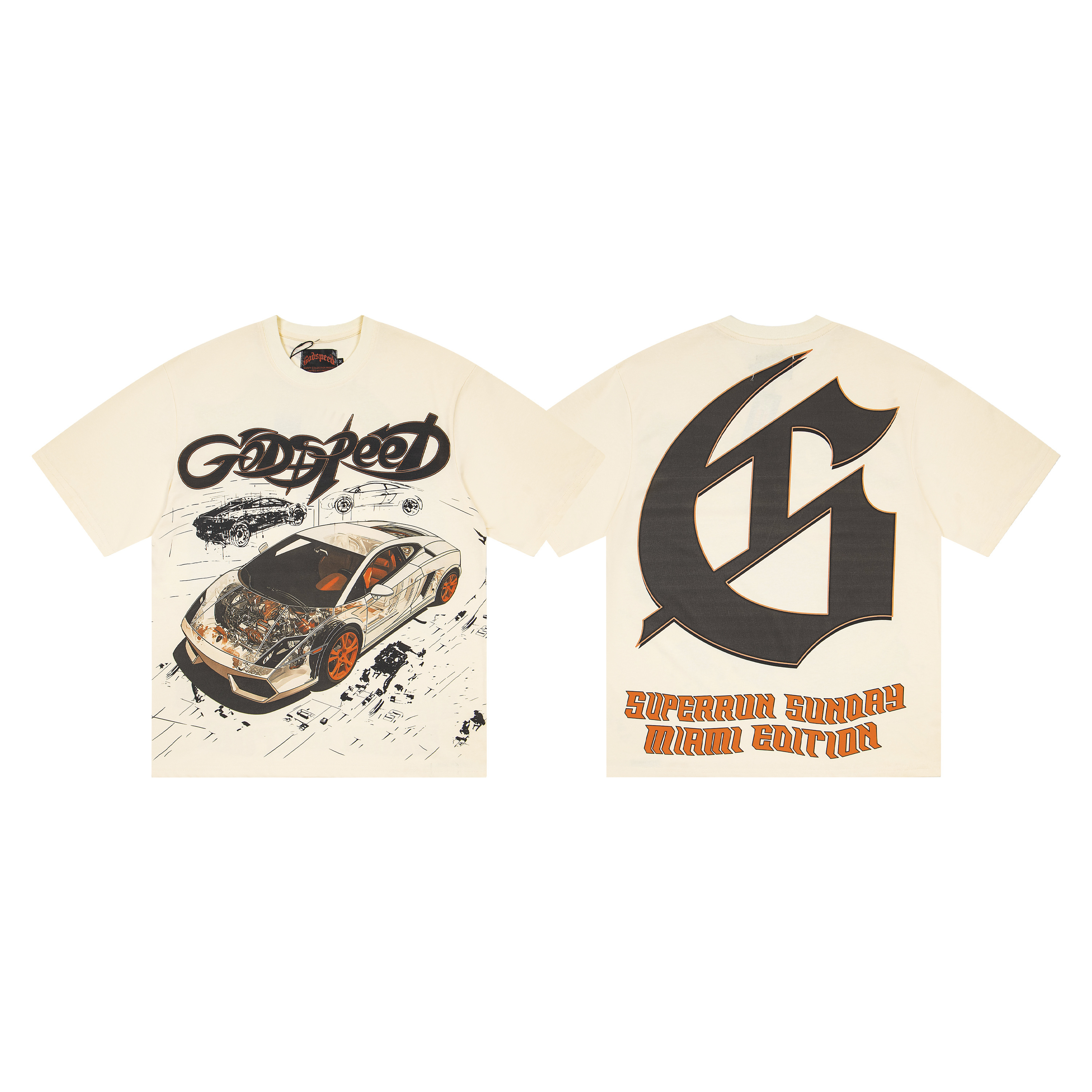 Apricot sports car graffiti loose short-sleeved shirt