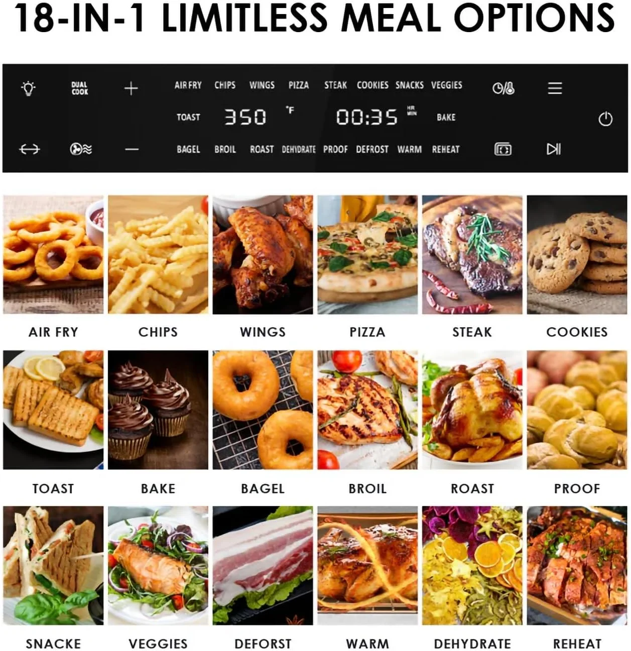 Kitchen in the box 32 QT Air Fryer Oven, 18-in-1 Convection Oven Countertop with Baking, Dehydrate and Rotisserie, 6 Accessories, 1800W, Black