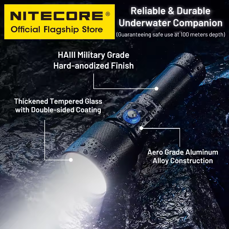 NITECORE DL30 Dive Flashlight For 100 Meters Submersible 788m Long Range Spotlight With USB-C Rechargeable 21700 Li-ion Battery