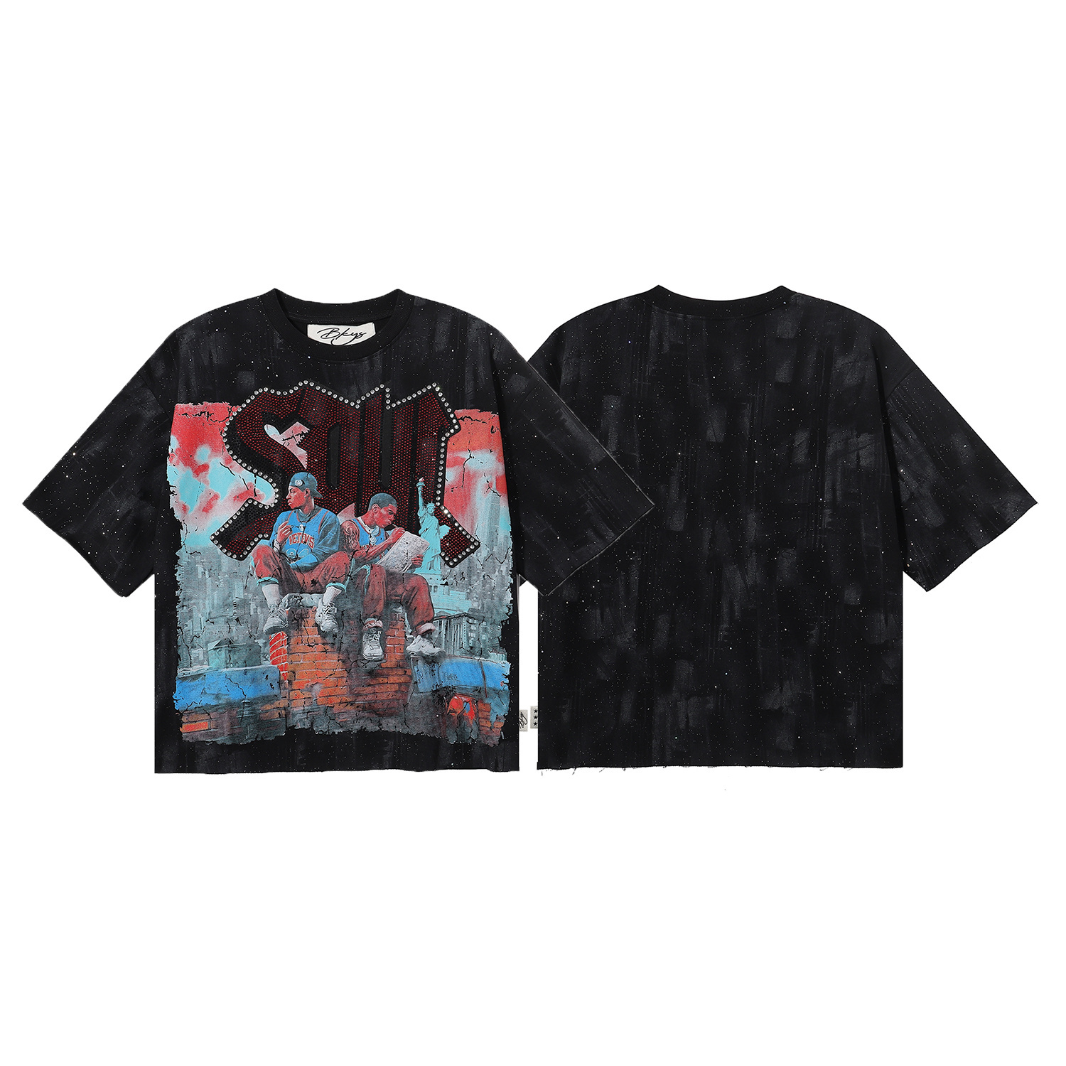 Street vintage red brick boy graffiti short-sleeved shirt
