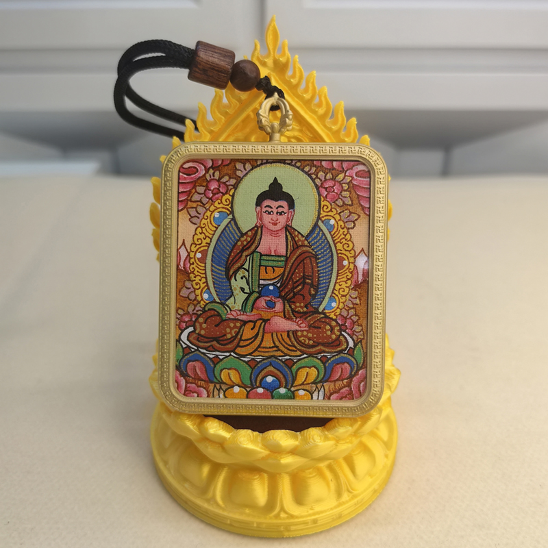 Hand-Painted Amitabha Buddha Thangka Pendant - Tibetan Enlightenment Jewelry for Inner Peace & Blessings