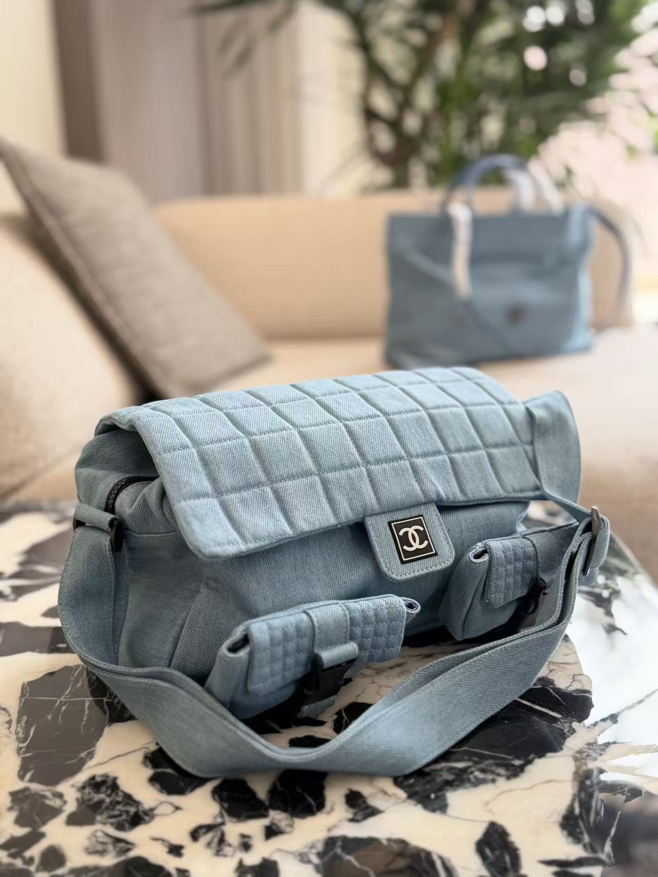 Chanel denim motorcycle bag crossbody bag