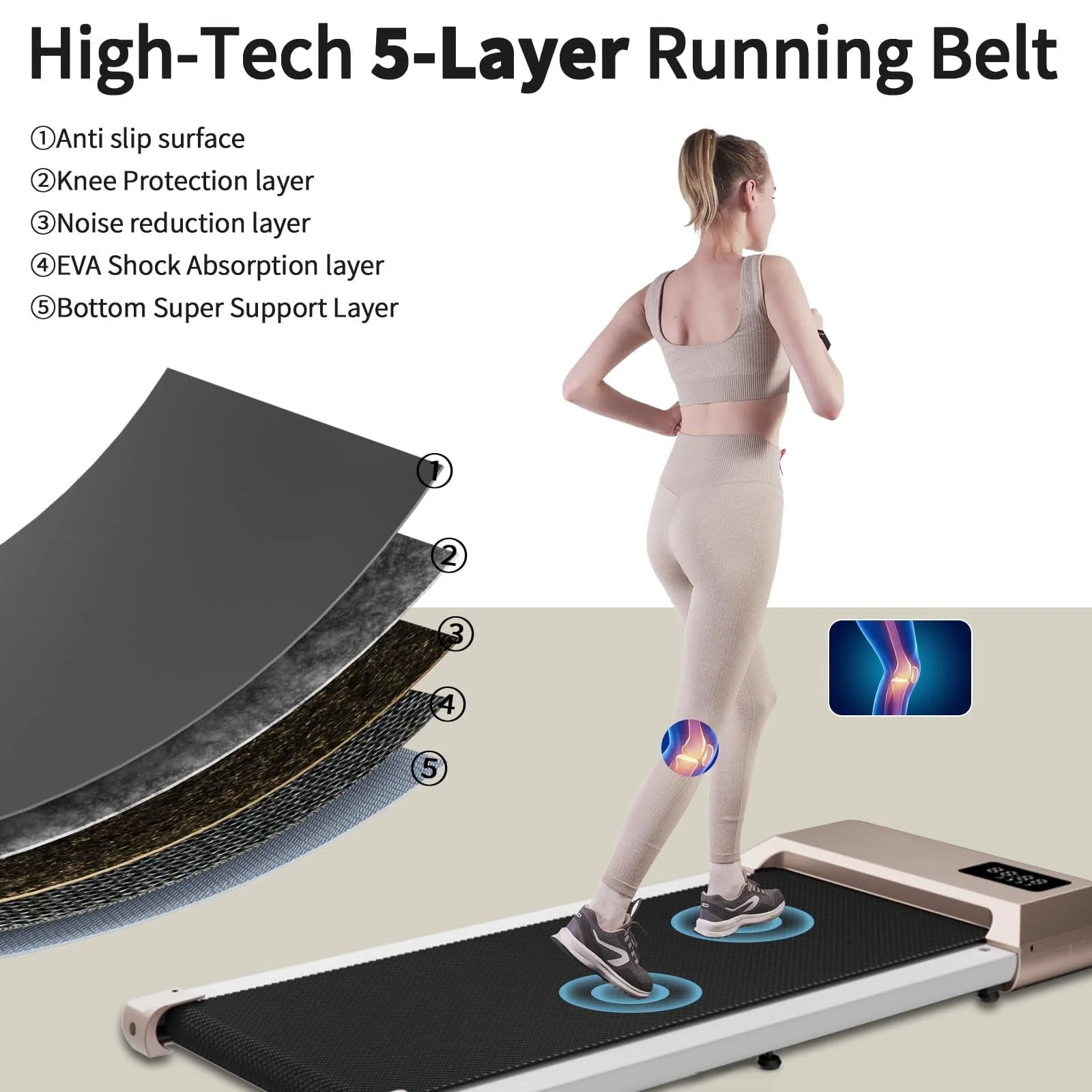 DeerRun Walking Pad Treadmill 2.5Hp, Ultra-Quiet with Remote Control-Under Desk Treadmill 2 in 1 Walking and Jogging with Remote Control LED Display(Pink)