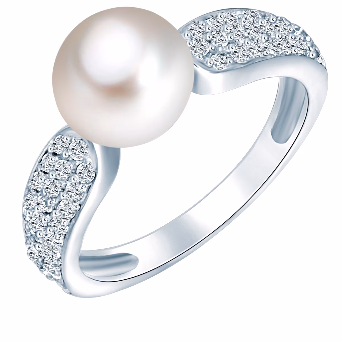 Perlen-Ring aus Sterling Silber in silber mit Zirkonia Süßwasser-Zuchtperle