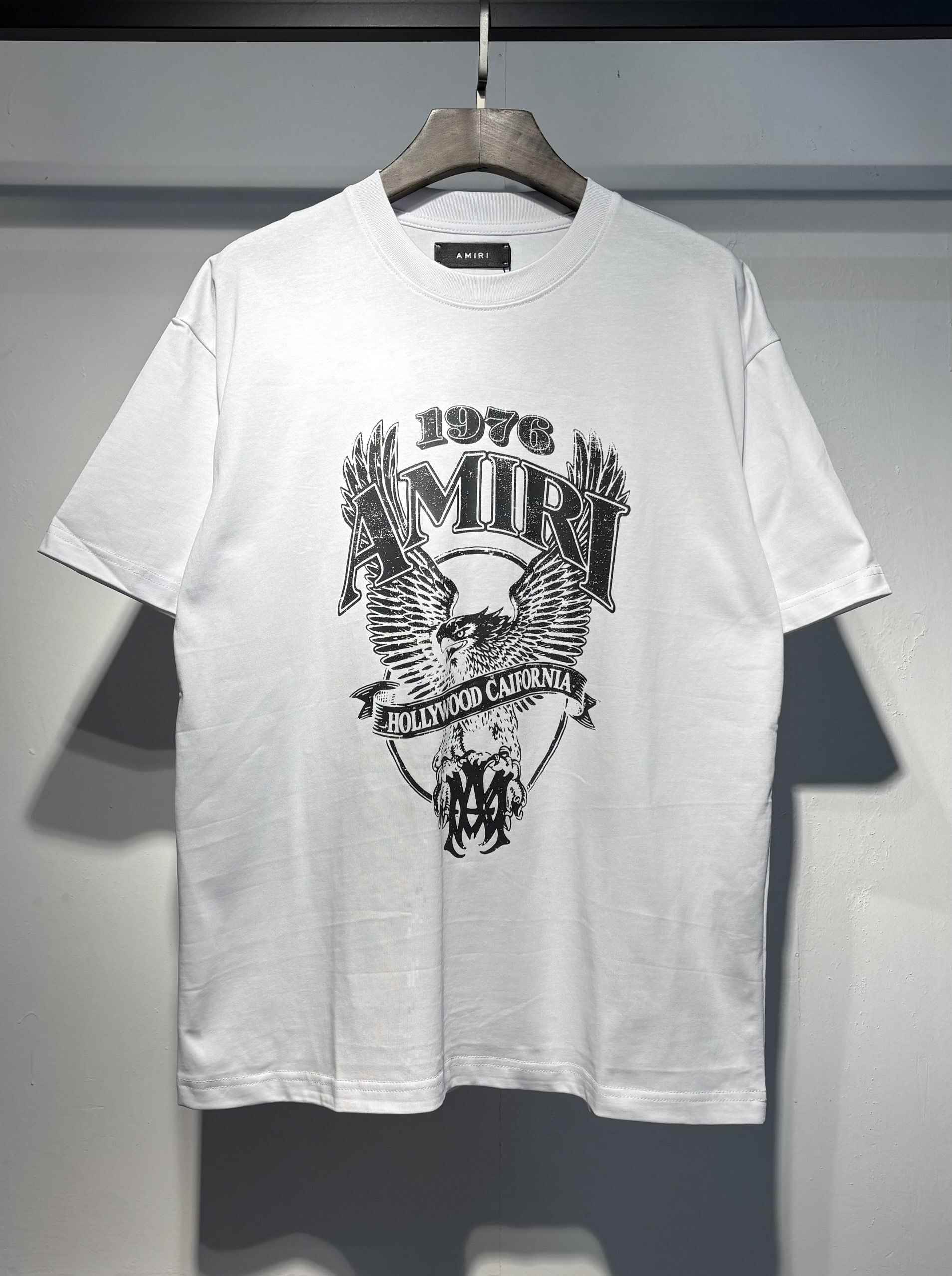 Black and white vintage eagle banner short-sleeved shirt