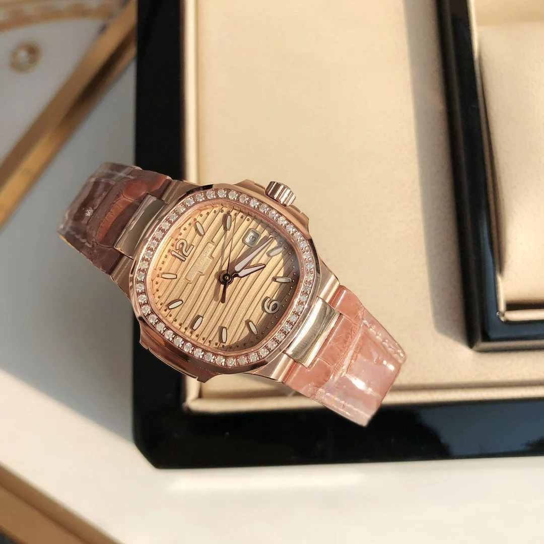 PATEK Watch Nautilus 32mm Pink Gold Leather Watch