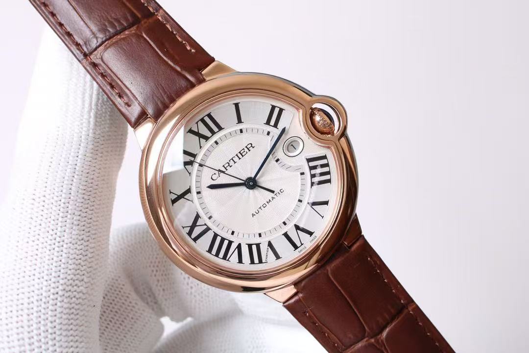 Cartier Watch BALLON BLEU 42MM AUTOMATIC ROSE GOLD CASE BROWN LEATHER