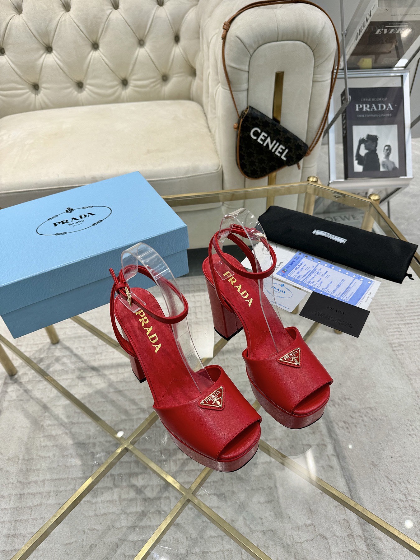 Prada Buckle Square-Heel Sandals
