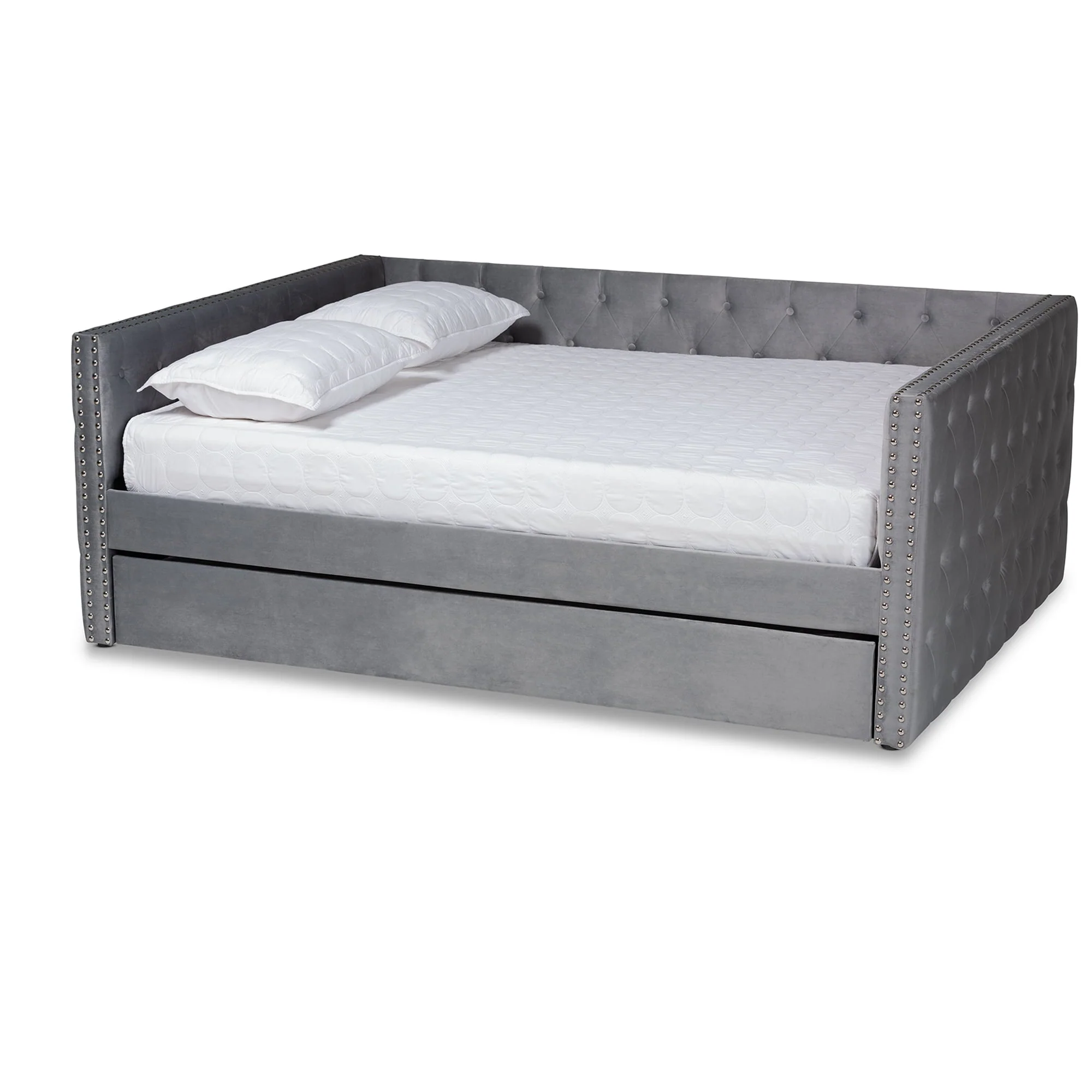Baxton Studio Larkin Contemporary Upholstered with Trundle Daybed, Full, Grey