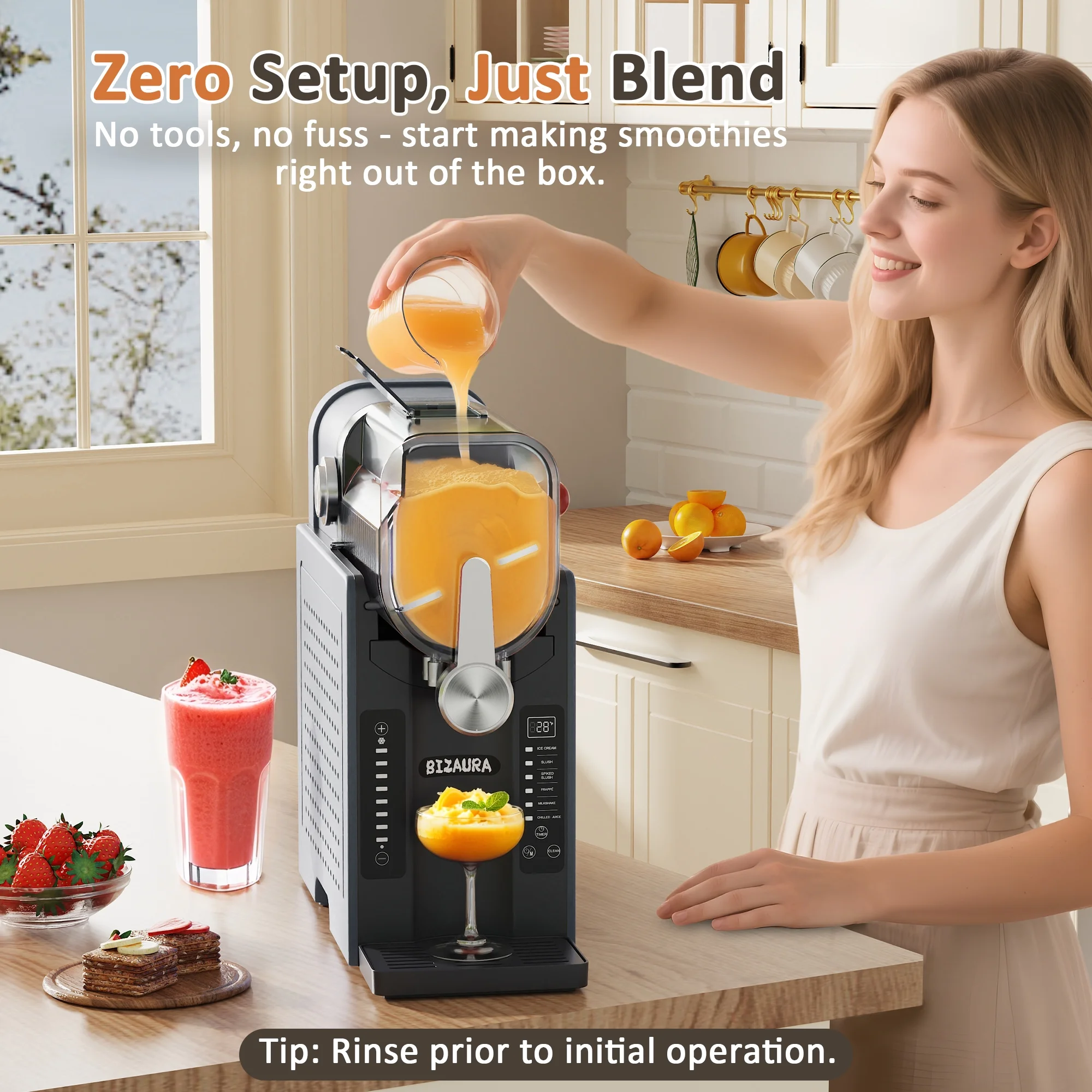 BIZAURA Slushie Machine, Slushy Machine for Home No Ice Need, Professional Frozen Drink Maker, 6 Presets for Milkshakes, Frapps, Slush, Ice Cream