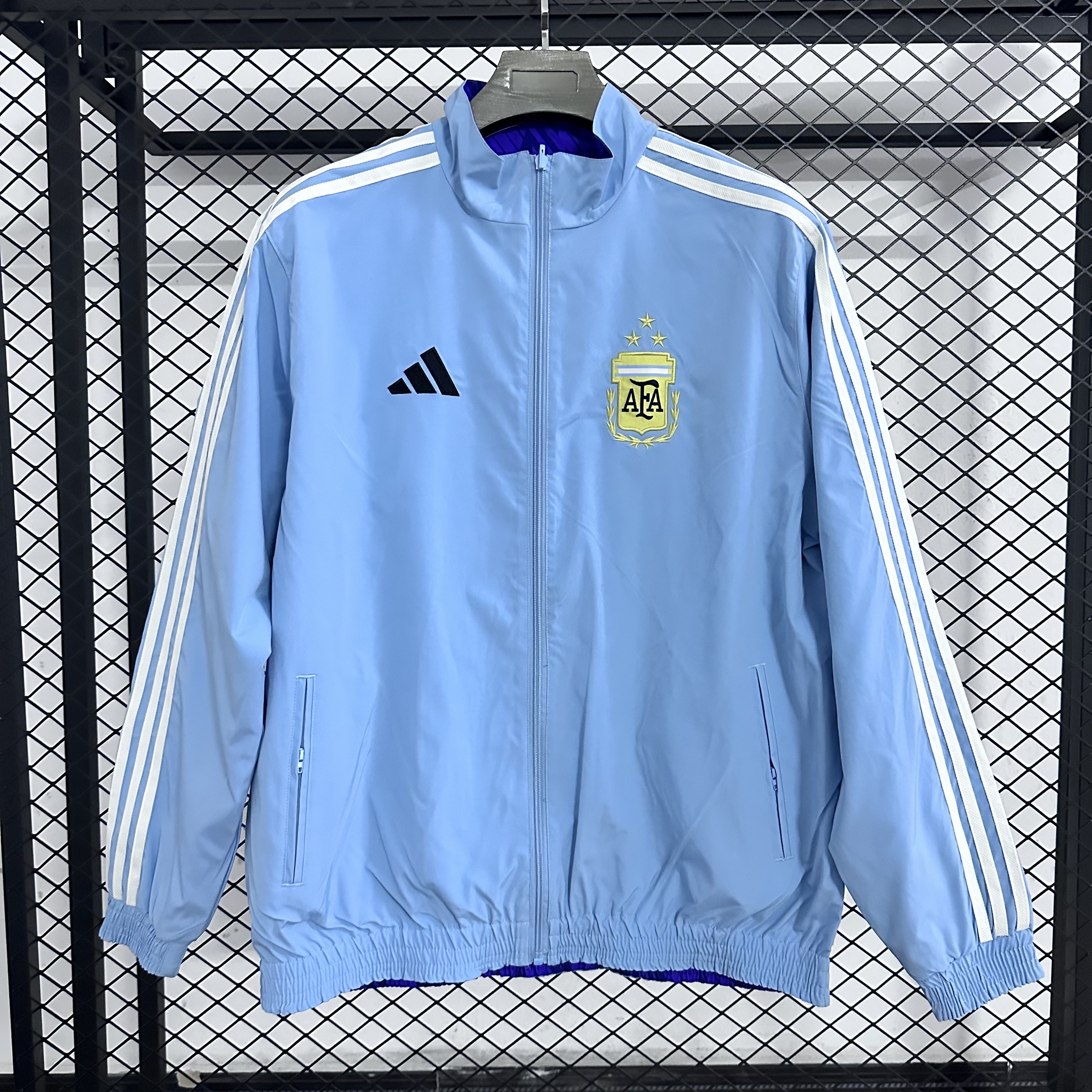25-26 Argentine printed zipper retro stand up collar striped double-sided jacket