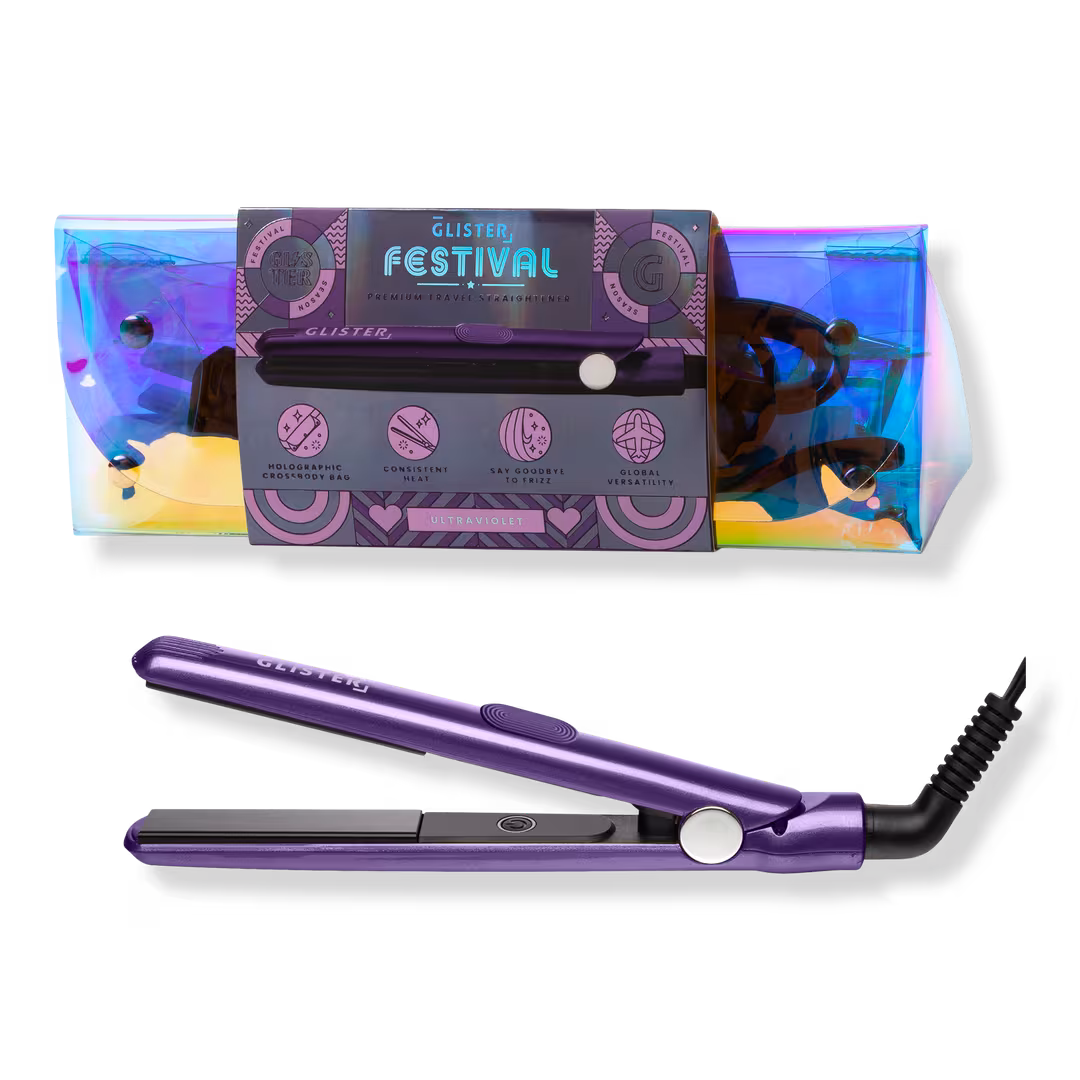 GLISTER  Festival Mini Tourmaline Flat Iron with Holographic Bandolier Bag