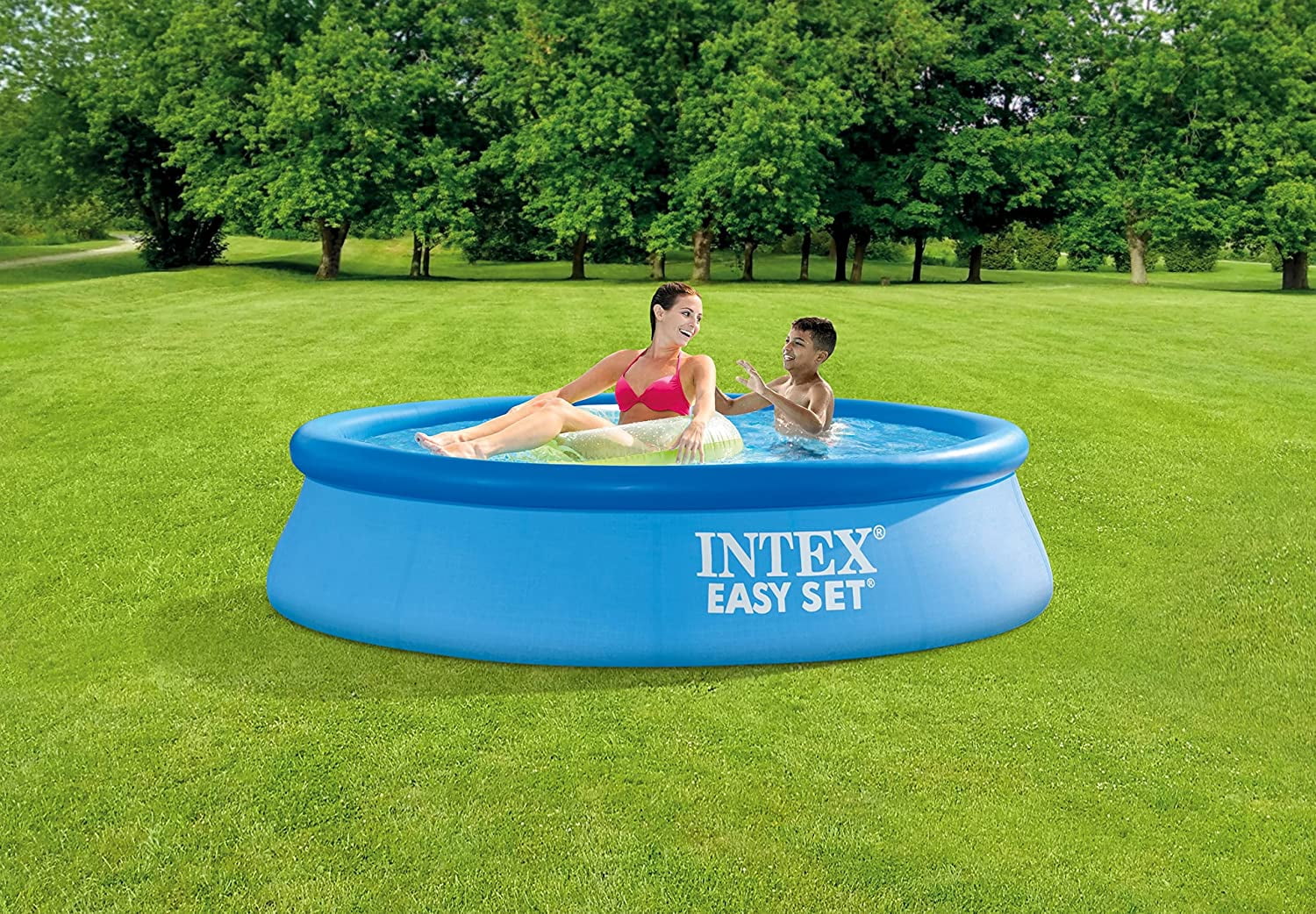 28116EH Easy Set Inflatable Swimming Pool, 10ft Diameter, 24in Height - Puncture-Resistant Design - Quick Inflation - 813 Gallon Capacity - 18in Water Depth