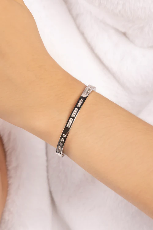 Bangle BONHEUR Morse Code - Argento