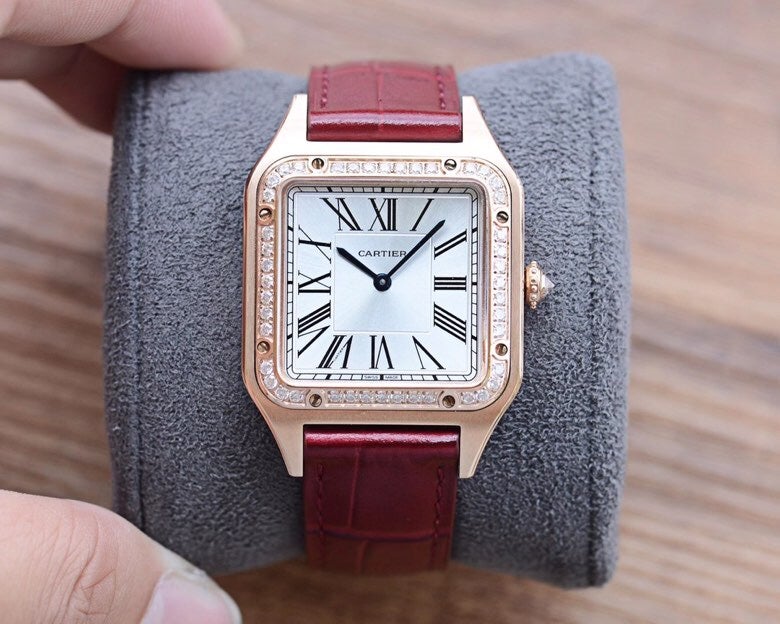 Cartier Watch SANTOS DUMONT QUARTZ 33MM ROSE GOLD DIAMOND BEZEL