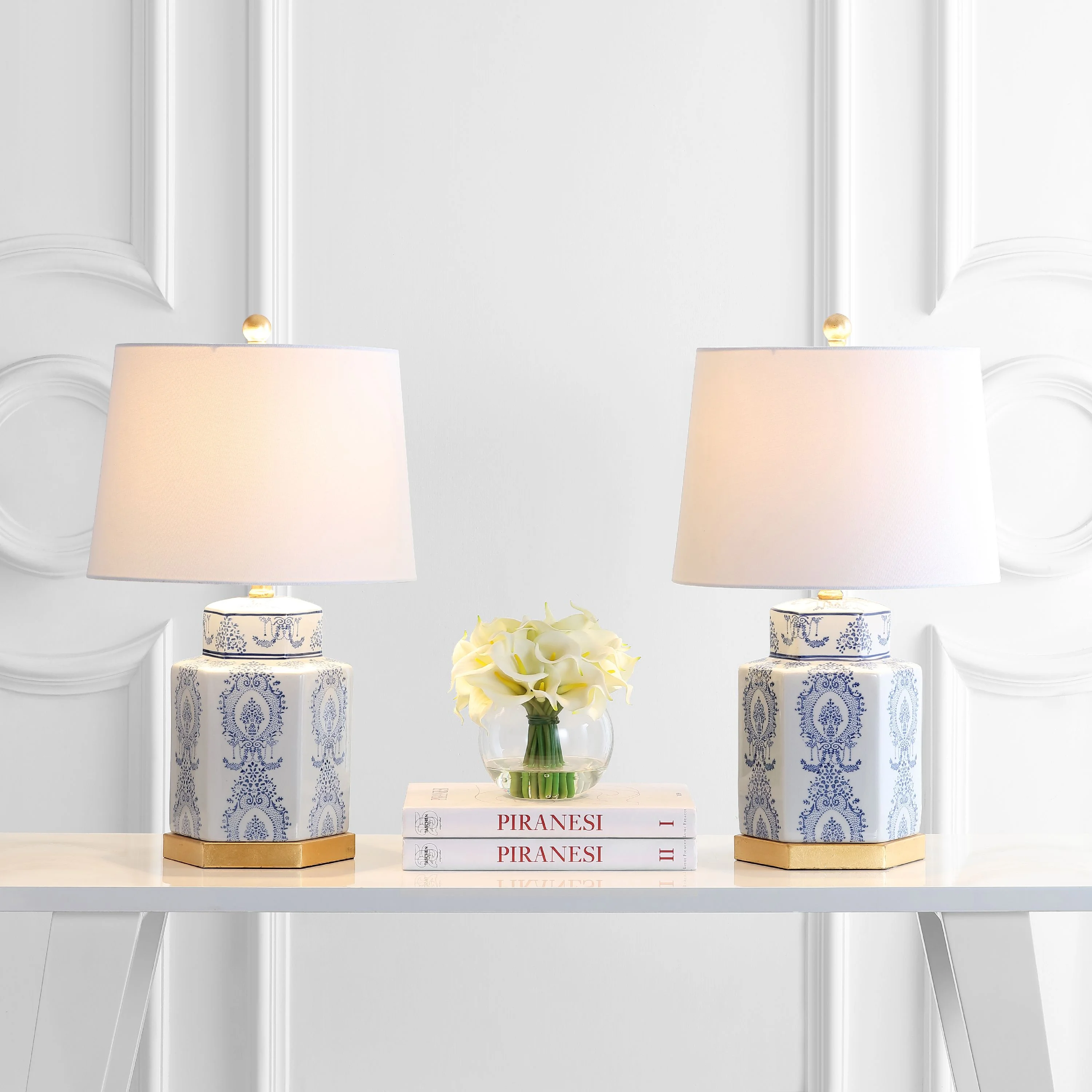 Safavieh Bodin Traditional 23 in. H Table Lamp, Blue/White, Set of 2