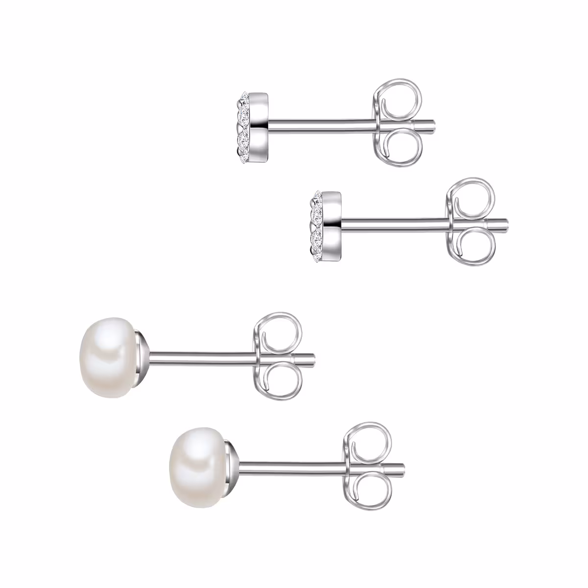 Ohrstecker Sterling Silber Zirkonia Süßwasser-Zuchtperle in Silber