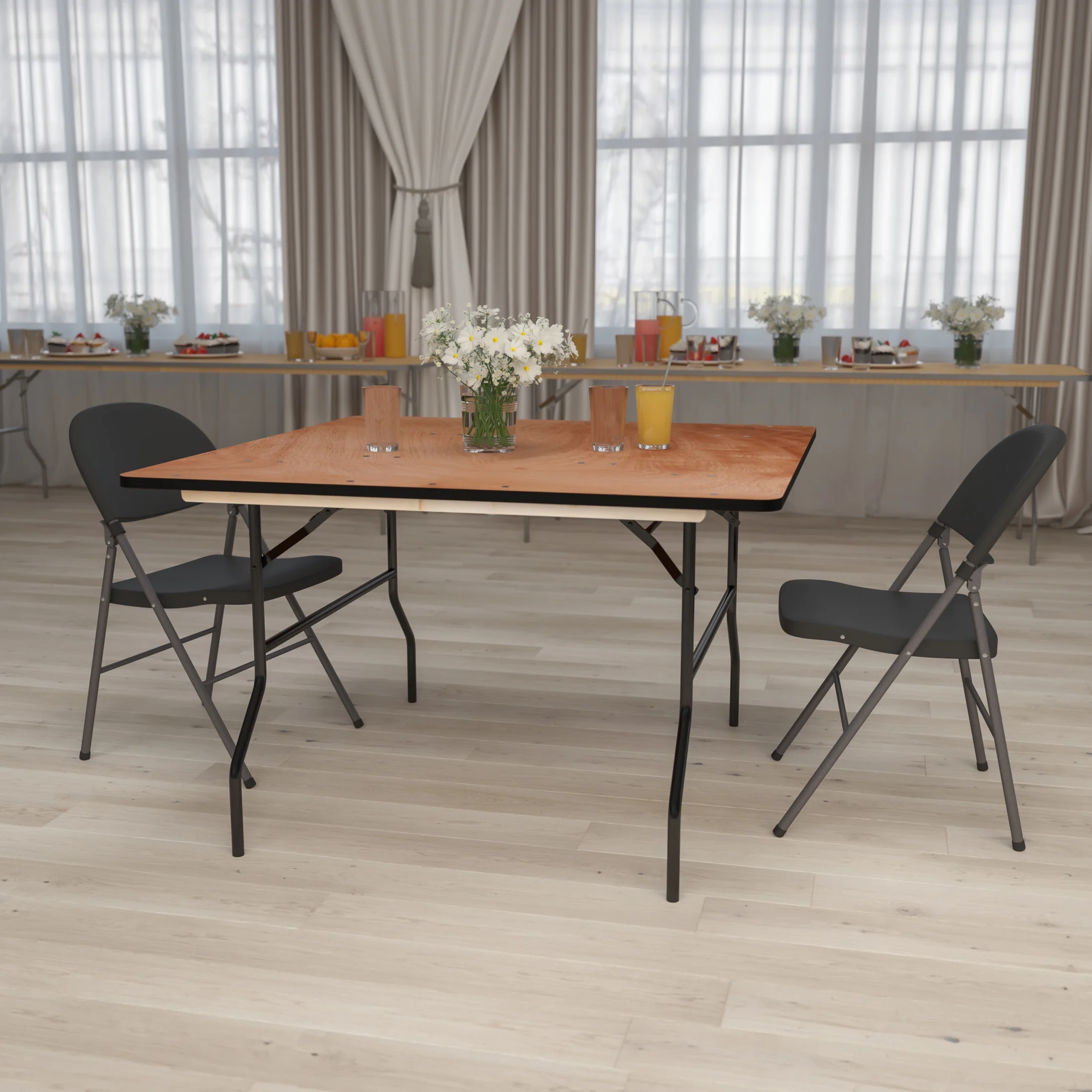 Flash Furniture 4' Square All-Occasion Wood Folding Event Table, Natural/Black