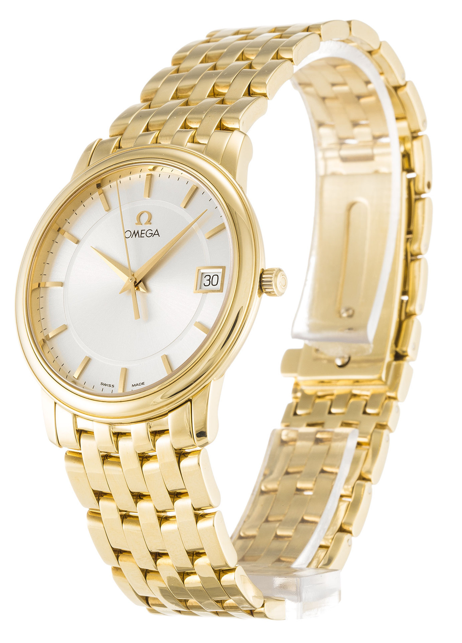 Replica Omega De Ville Prestige Yellow Gold Case Stick Markers 4110.31.00 34.4MM