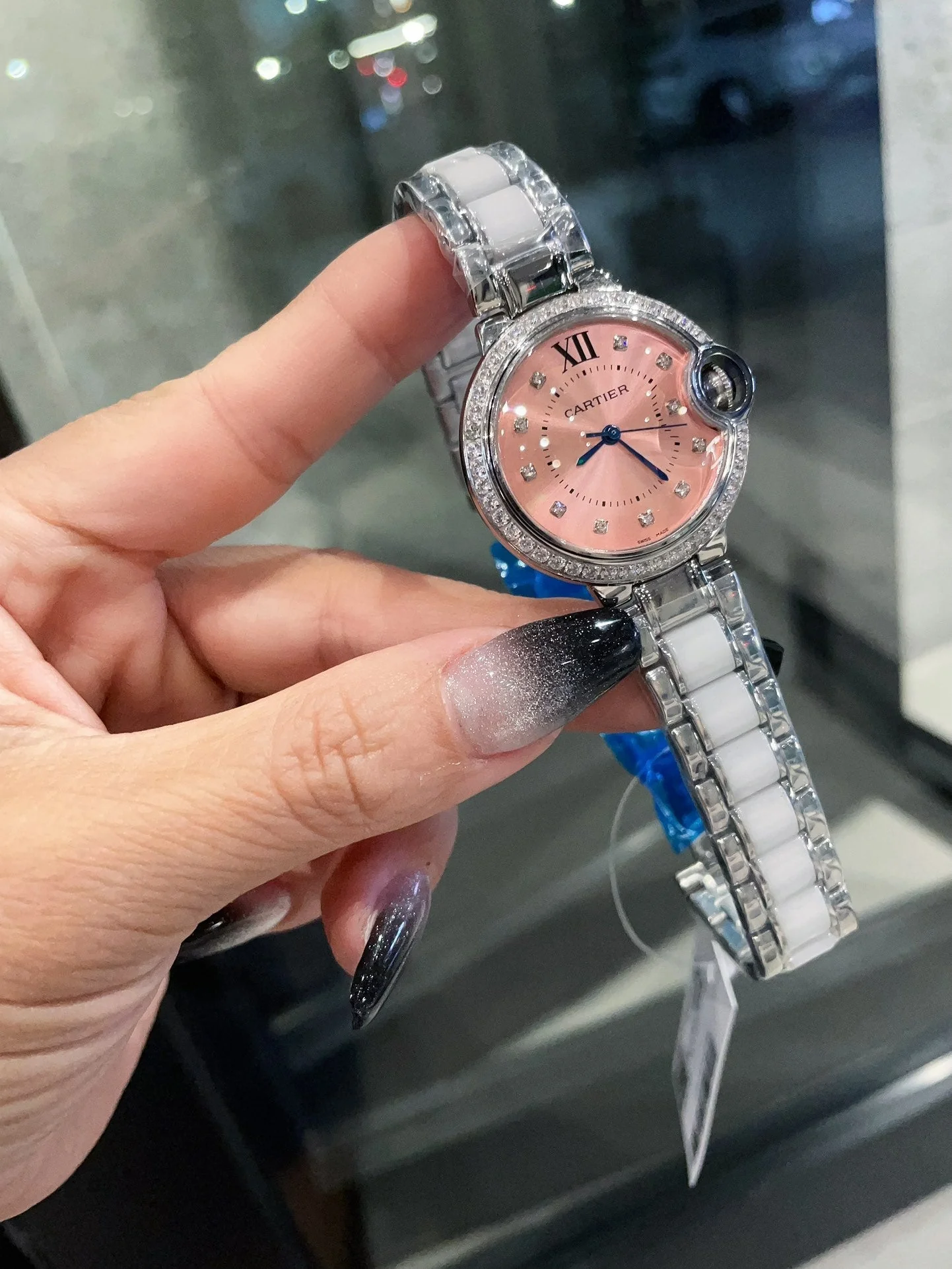 Cartier Watch Men Bleu Balloon 33mm Silver Pink Dial